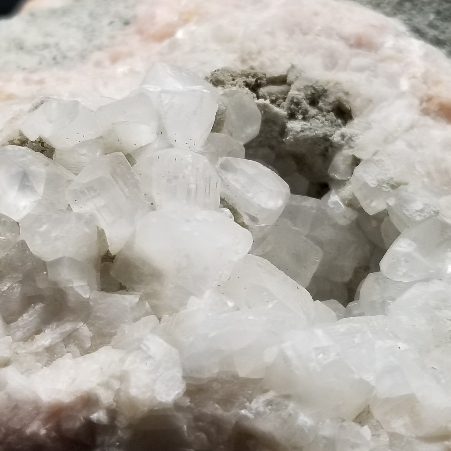 #11047 Clear Combined form Calcite on white and pink Calcite matrix