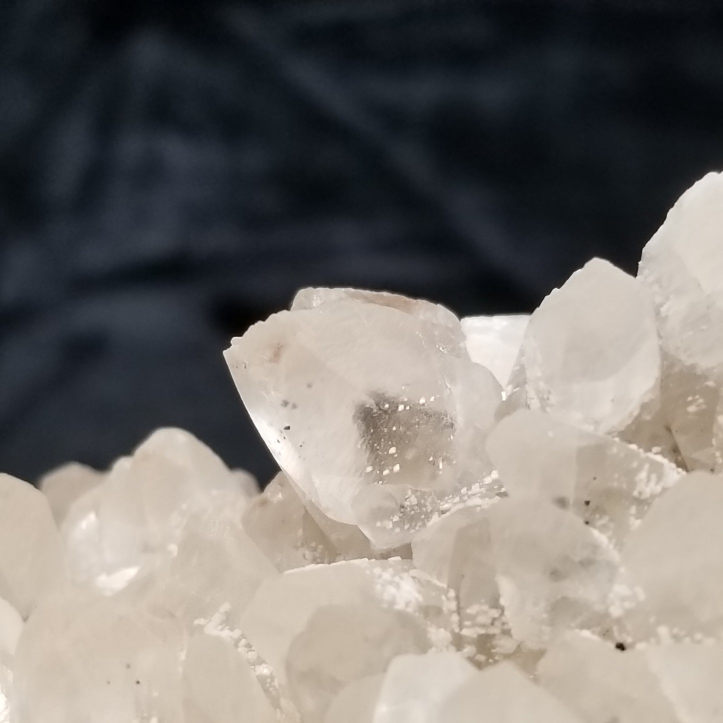 #11048 Dolomite on clear Combined form Calcite cluster with Hematite phantom inclusions
