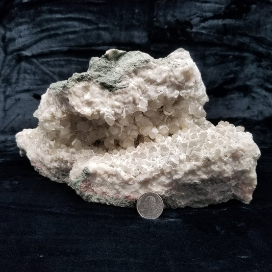 #11050 White Dolomite on big clear Combined form Calcite mouth