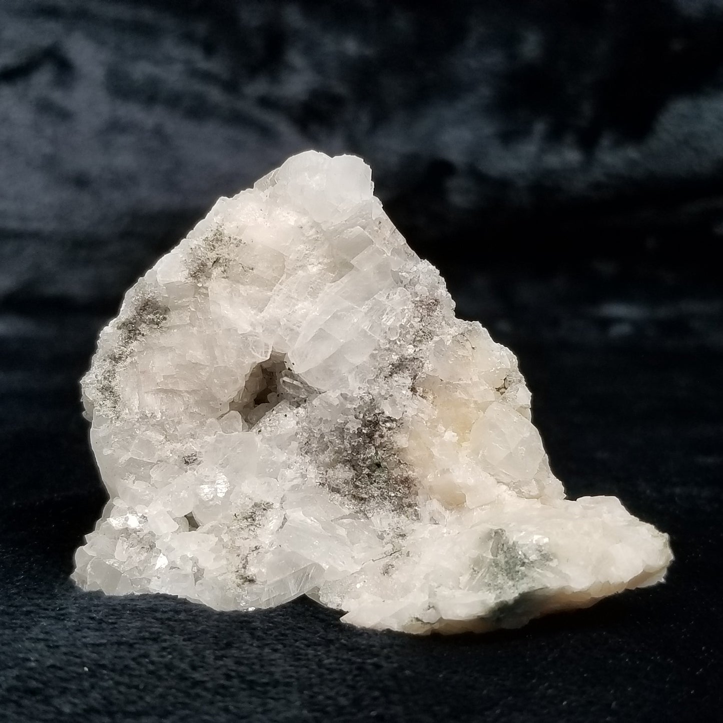 #11064 Chalcopyrite on Calcite and Spirit Quartz on white Calcite matrix