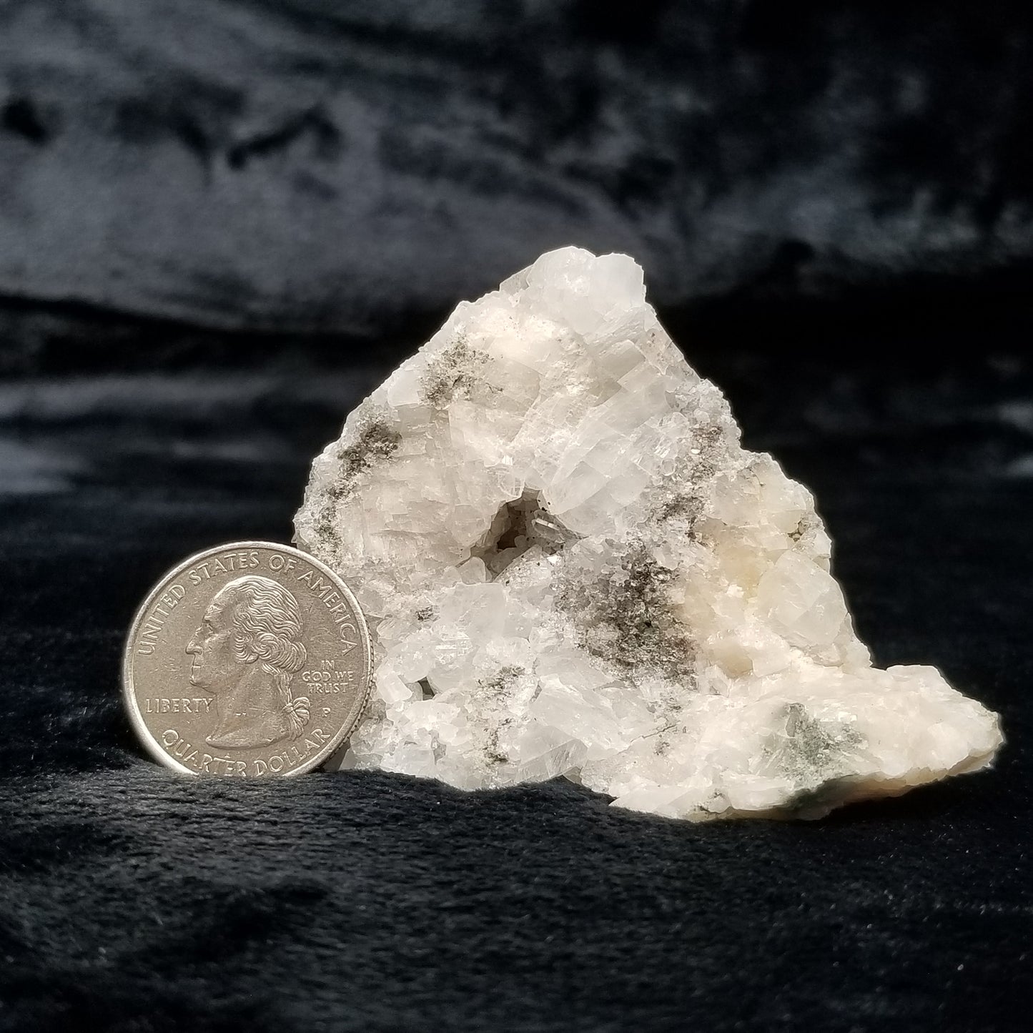 #11064 Chalcopyrite on Calcite and Spirit Quartz on white Calcite matrix