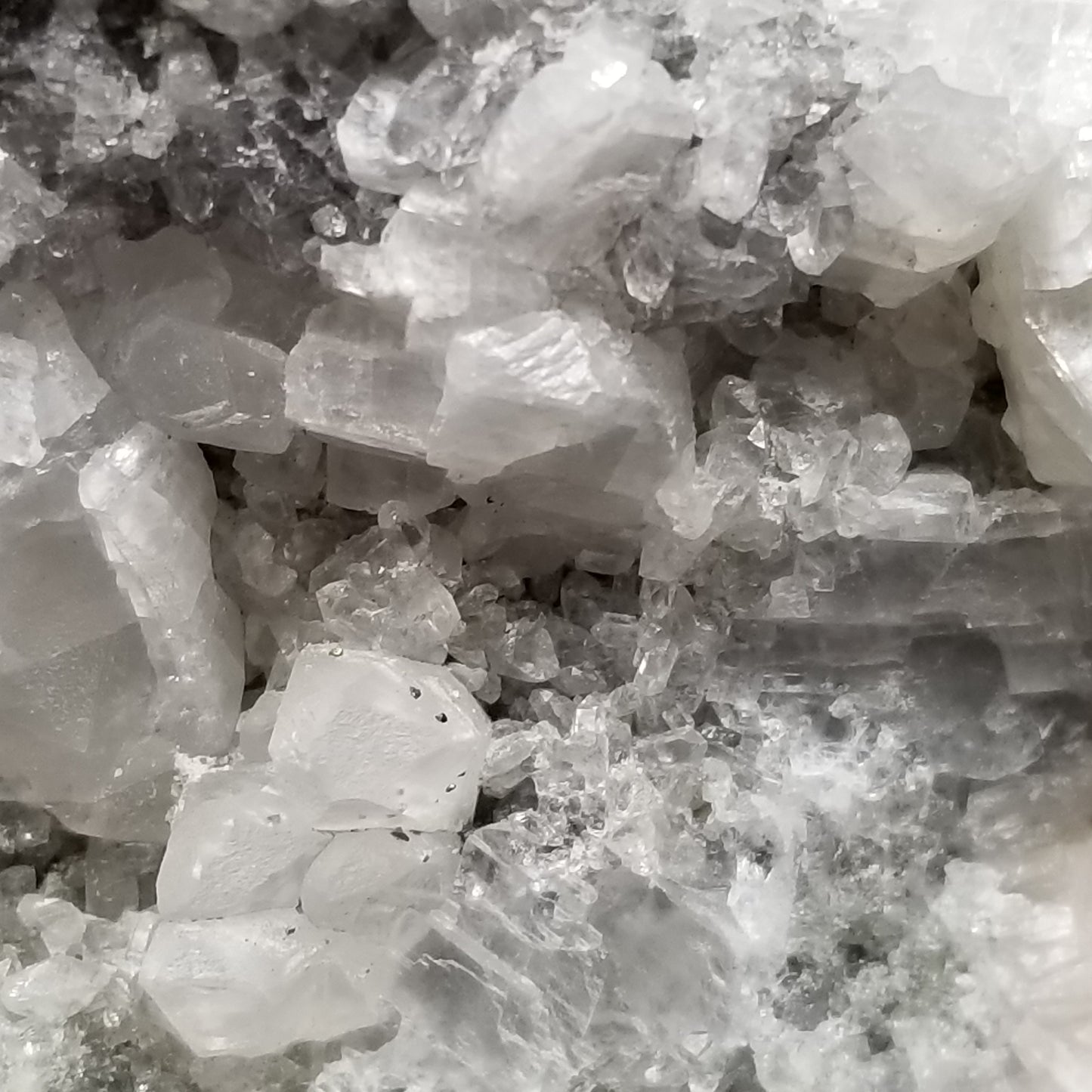 #11070 White Calcite block, Chalcopyrite and Hematite on clear Combined form Calcite with Dogtooth Spar Calcite and small Spirit Quartz
