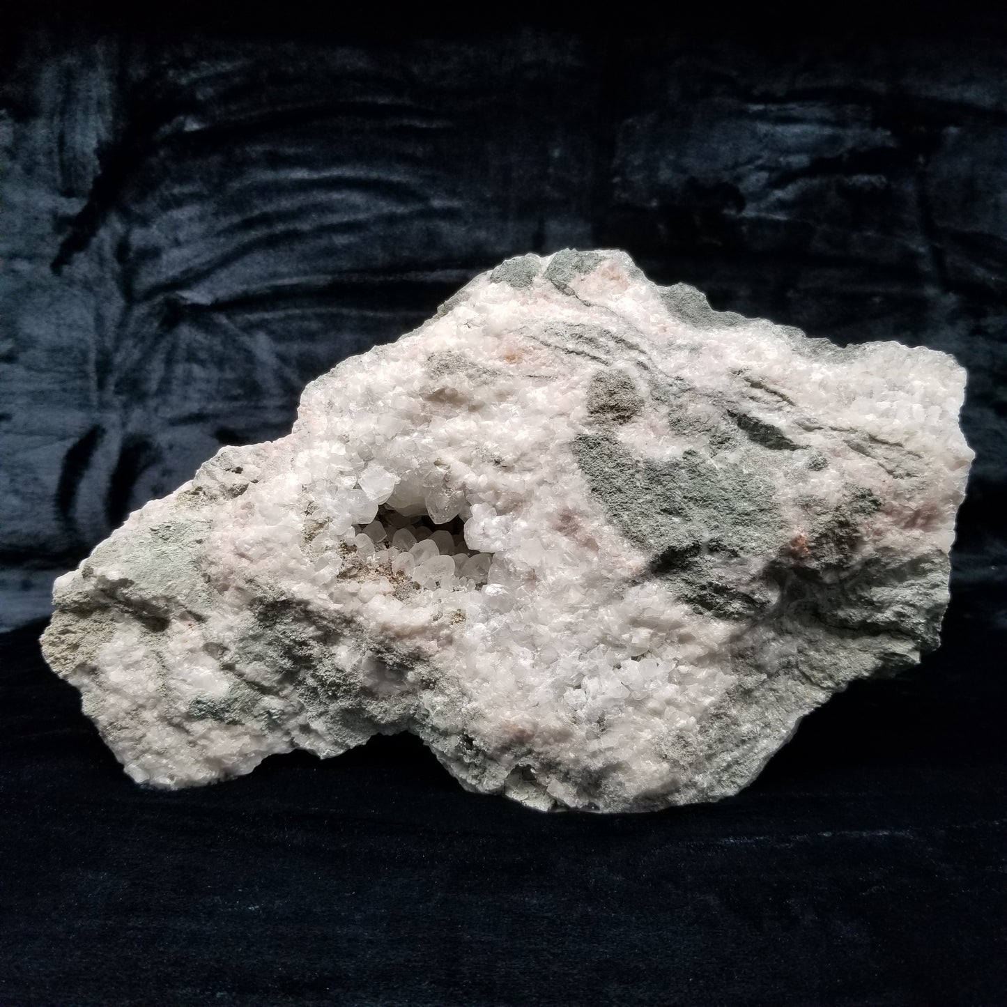 #11076 Clear Combined form Calcite phantom with Chalcopyrite inclusions with Dogtooth Spar Calcite