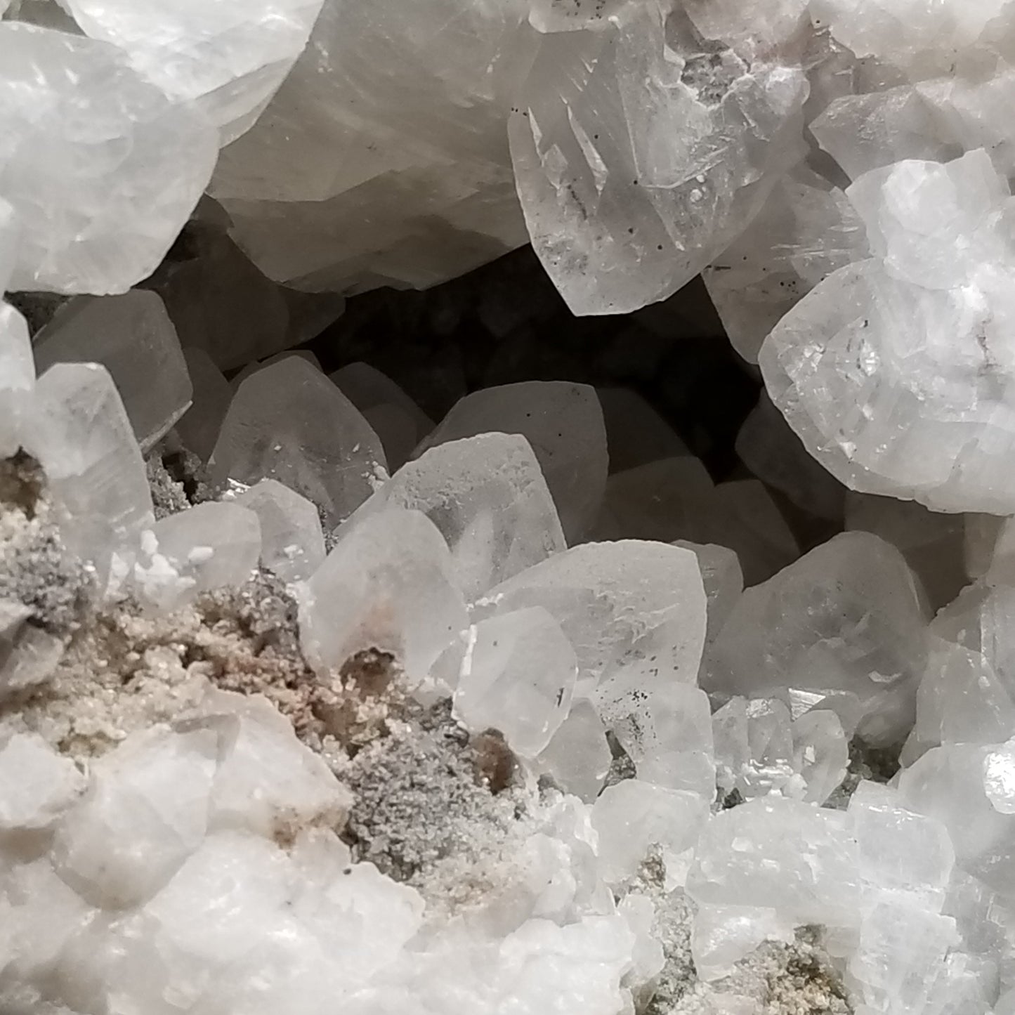 #11076 Clear Combined form Calcite phantom with Chalcopyrite inclusions with Dogtooth Spar Calcite