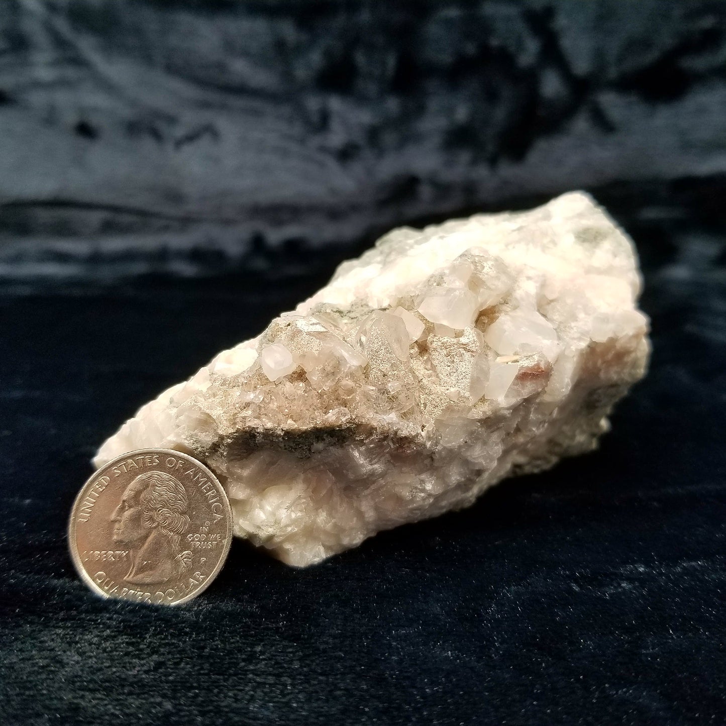 #11078 White Dolomite on Combined form Calcite and small Spirit Quartz formation on matrix