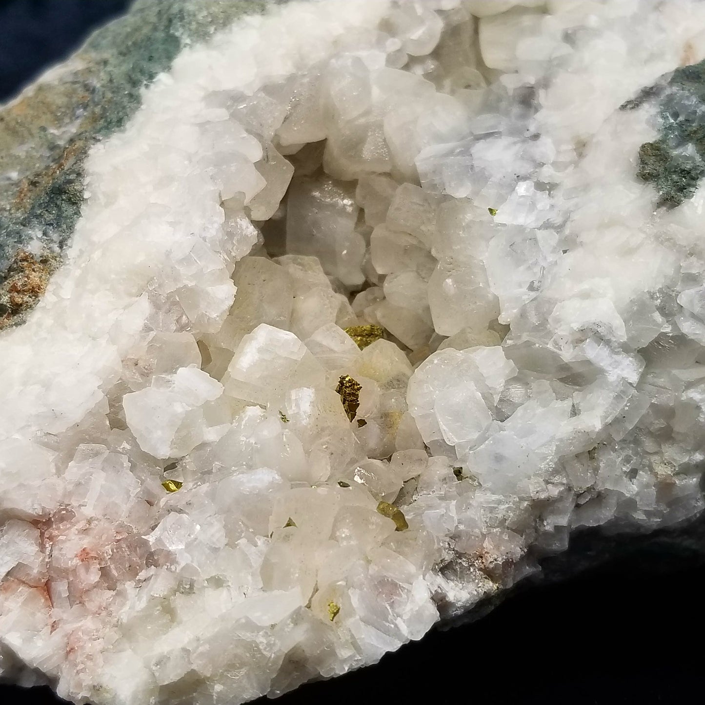 #11082 Chalcopyrite ore on clear Combined form Calcite with phantom Chalcopyrite ore