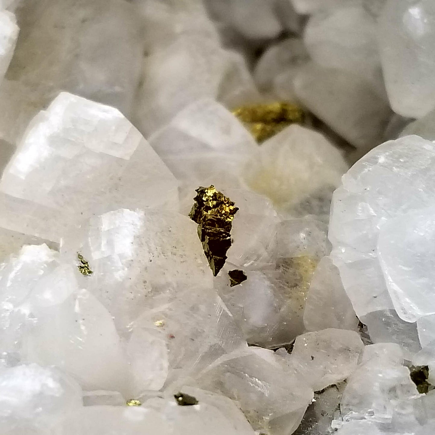 #11082 Chalcopyrite ore on clear Combined form Calcite with phantom Chalcopyrite ore