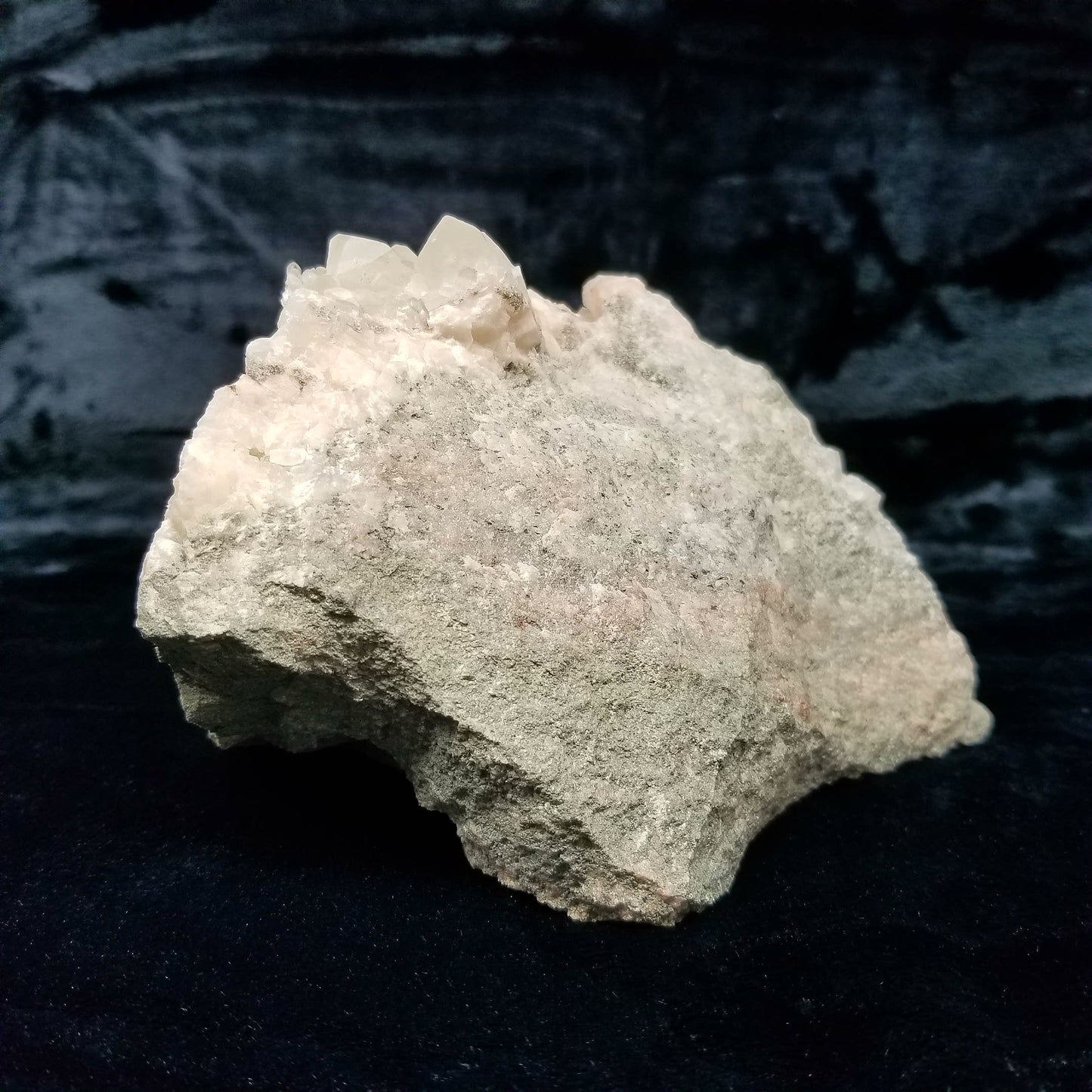 #11085 White Combined form Calcite with small Spirit Quartz on matrix