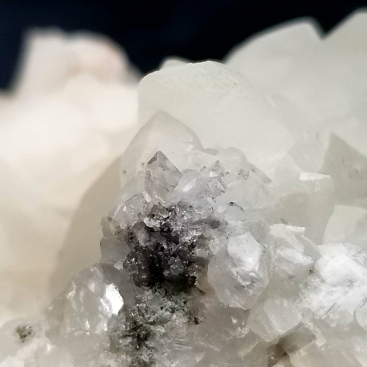 #11085 White Combined form Calcite with small Spirit Quartz on matrix