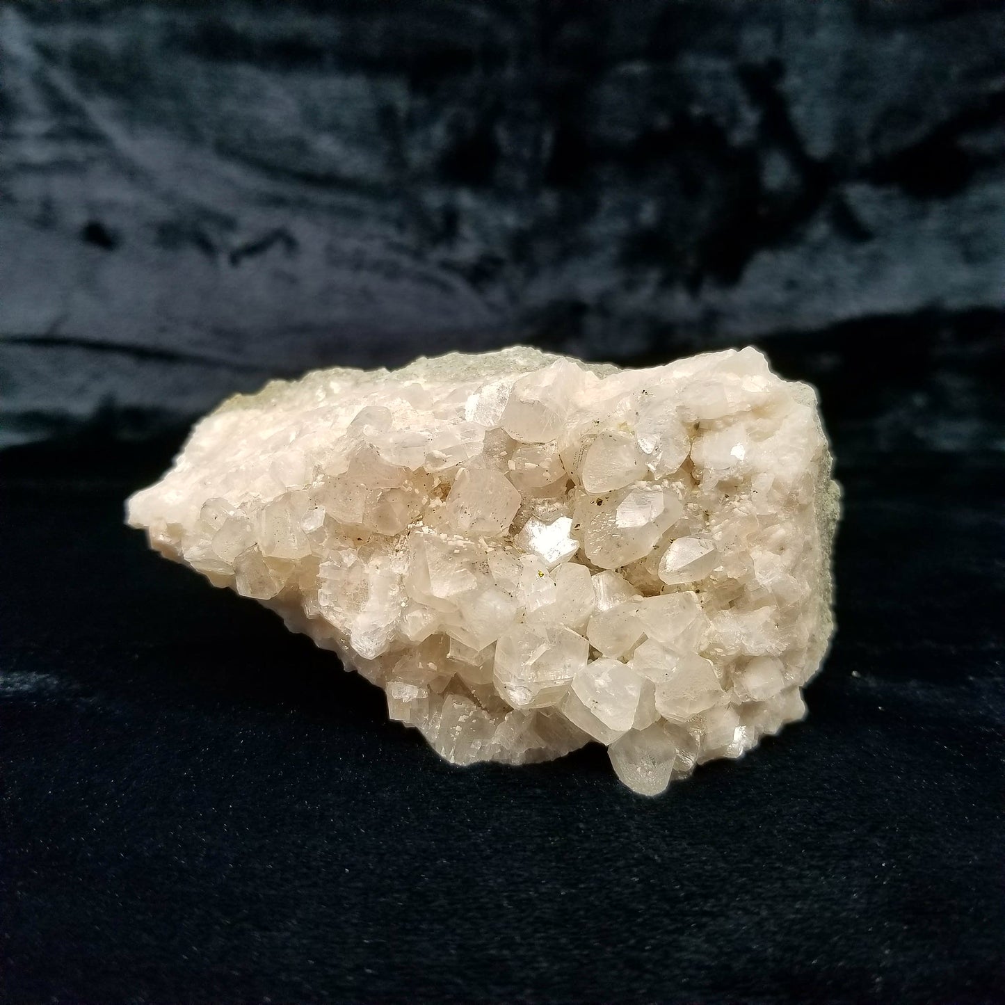 #11086 Chalcopyrite on clear Combined Calcite cluster on matrix