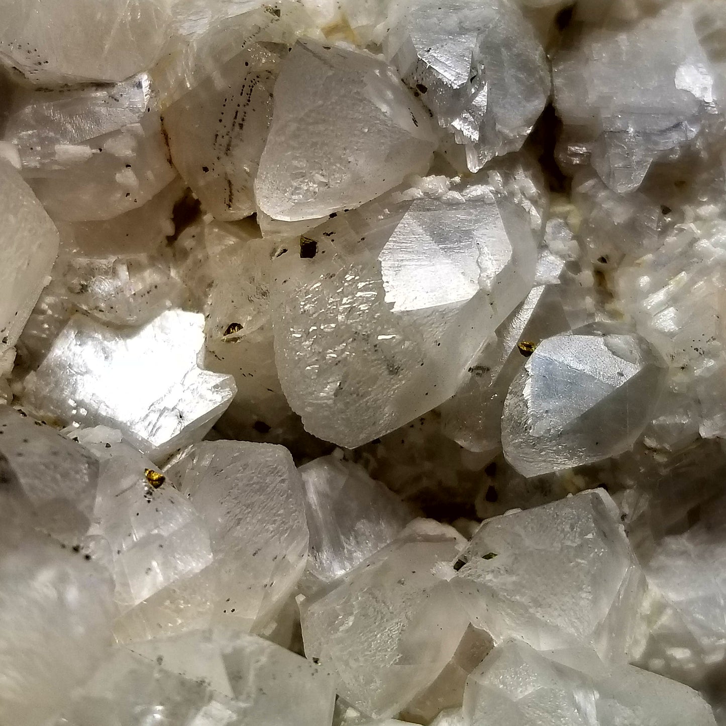 #11086 Chalcopyrite on clear Combined Calcite cluster on matrix