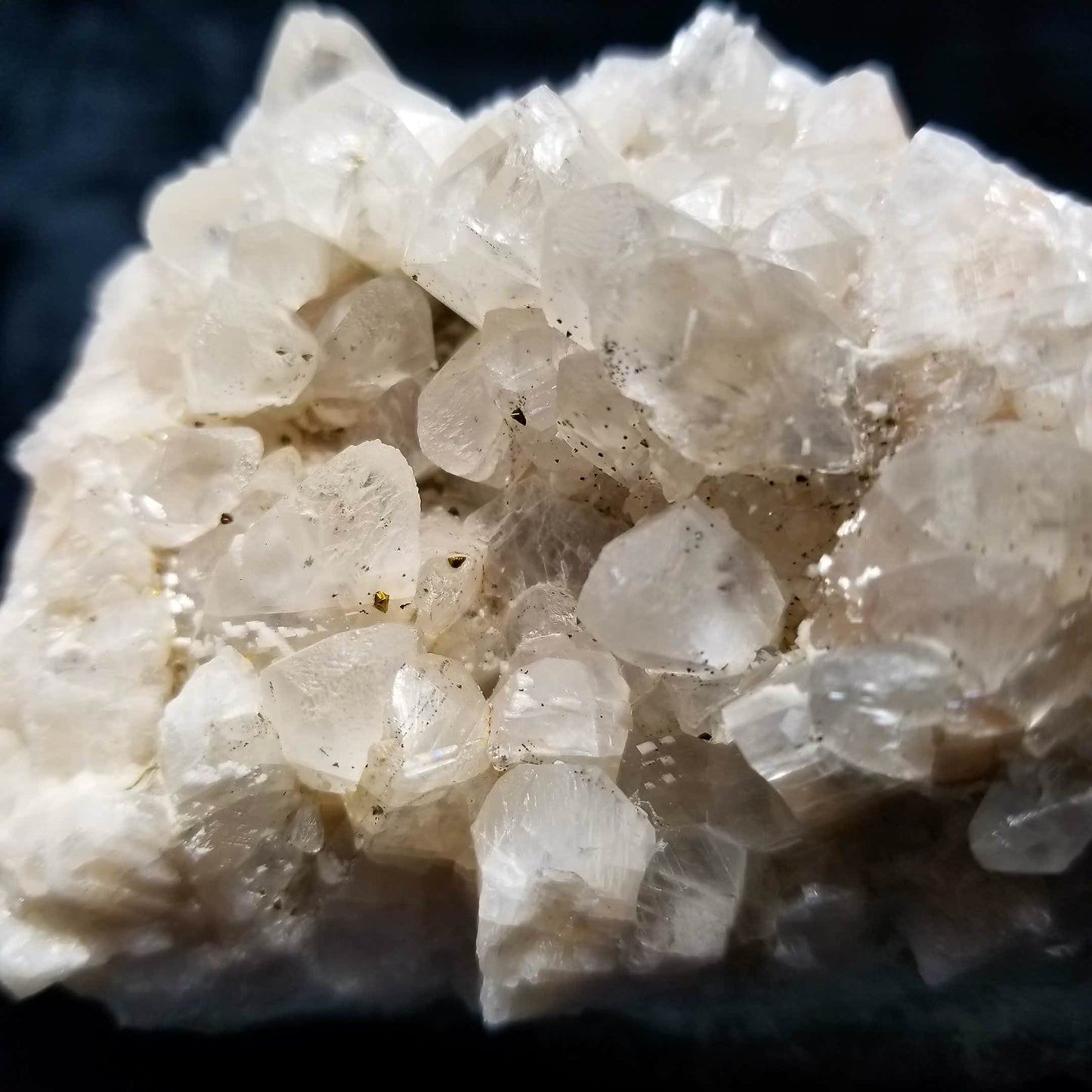 #11086 Chalcopyrite on clear Combined Calcite cluster on matrix