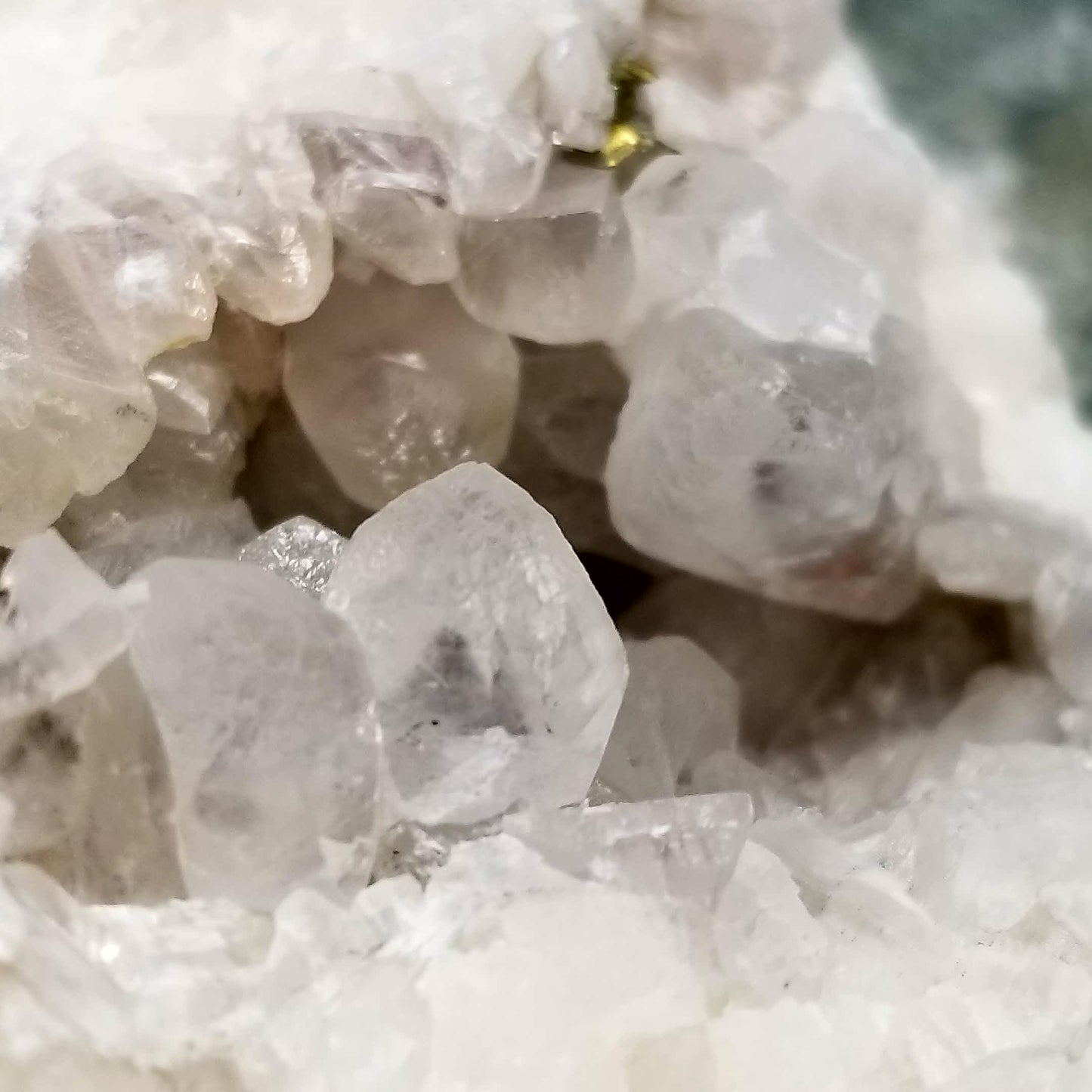 #11088 Chalcopyrite ore on clear Combined form Calcite with phantom Chalcopyrite inclusions