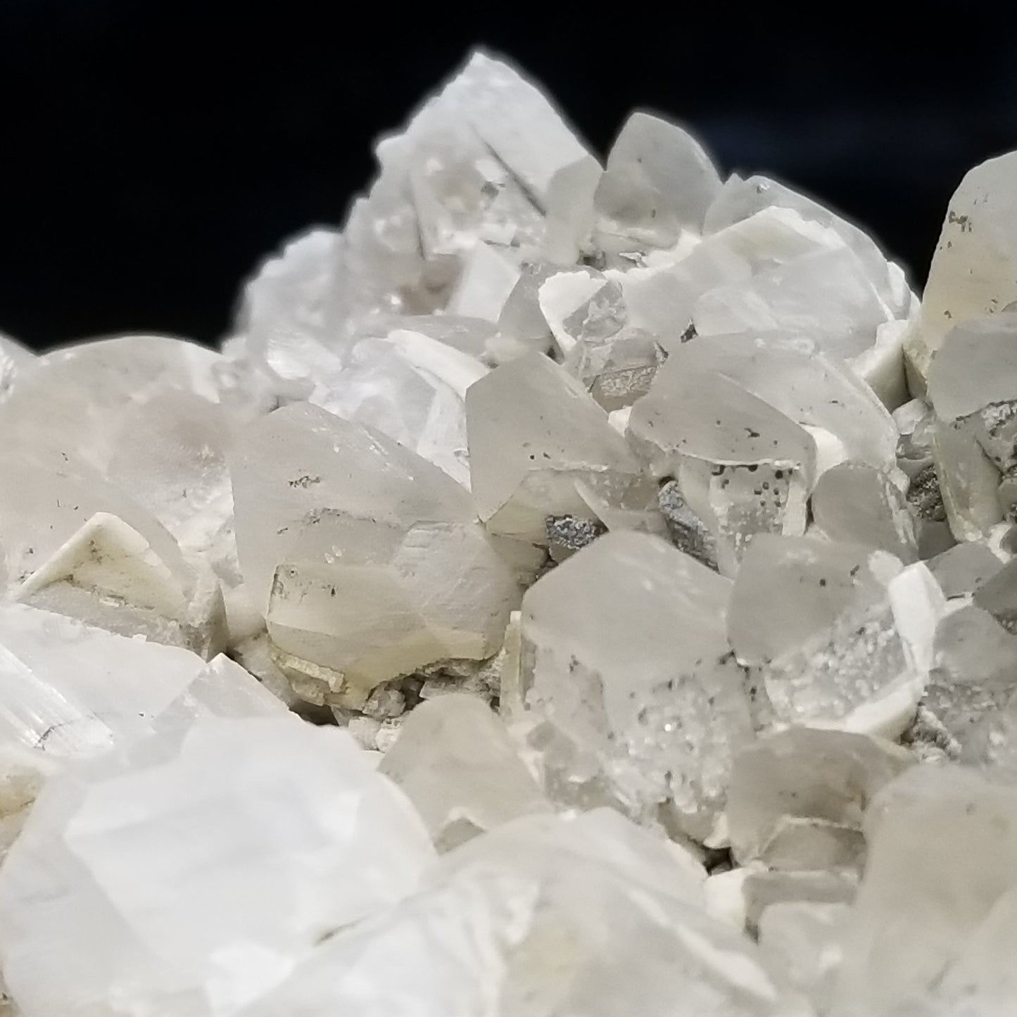 #11158 White Dolomite and Chalcopyrite on clear Dogtooth Spar and Combined form Calcite