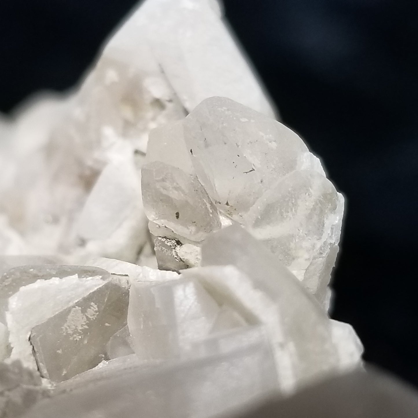 #11158 White Dolomite and Chalcopyrite on clear Dogtooth Spar and Combined form Calcite