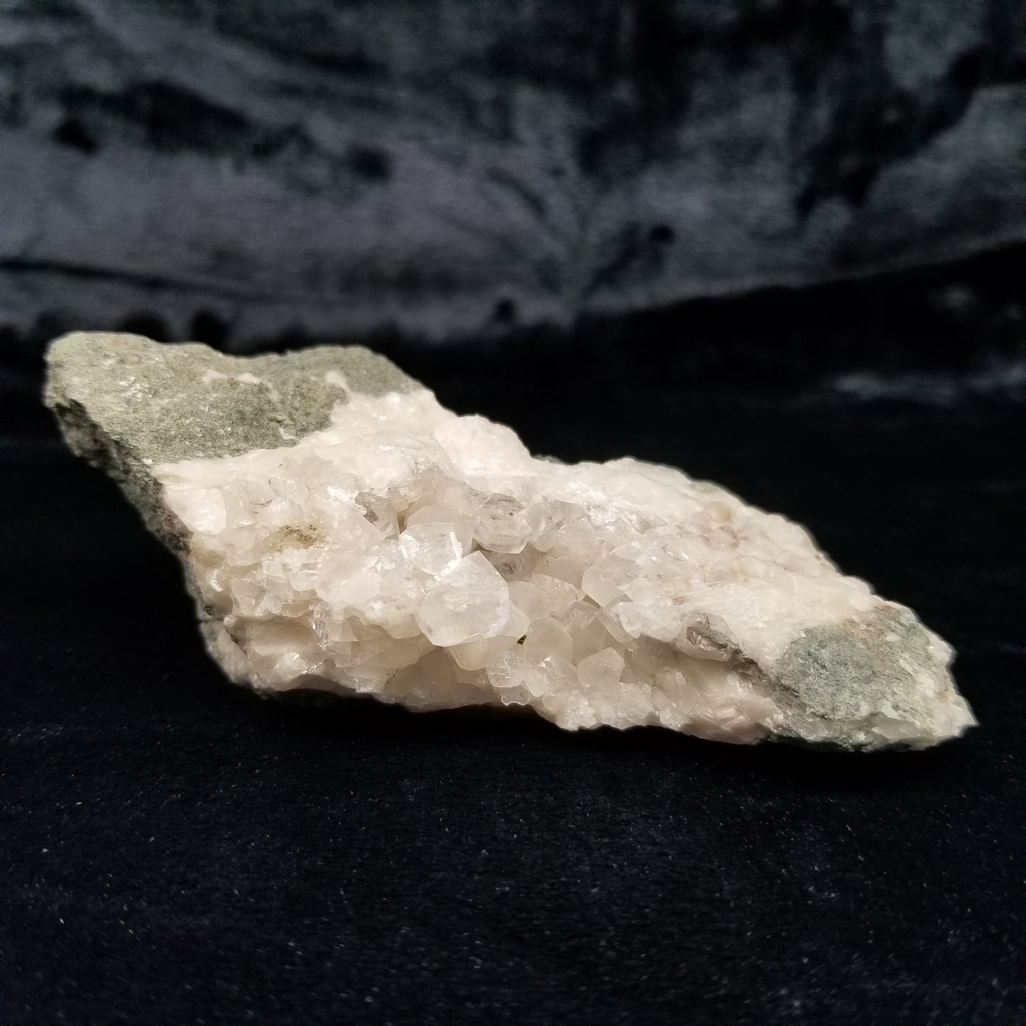 #11159 Iridescent Chalcopyrite on clear Combined form Calcite