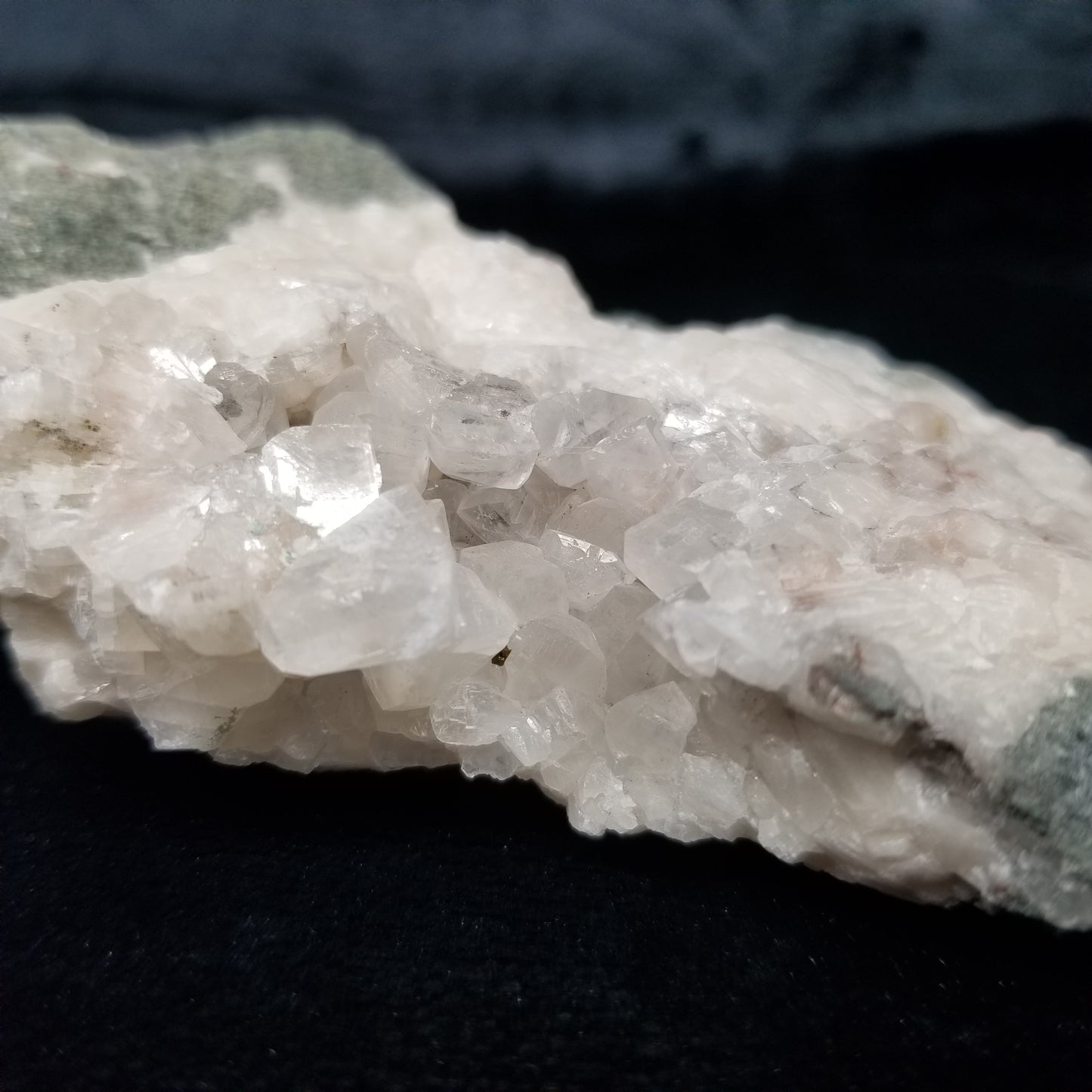 #11159 Iridescent Chalcopyrite on clear Combined form Calcite