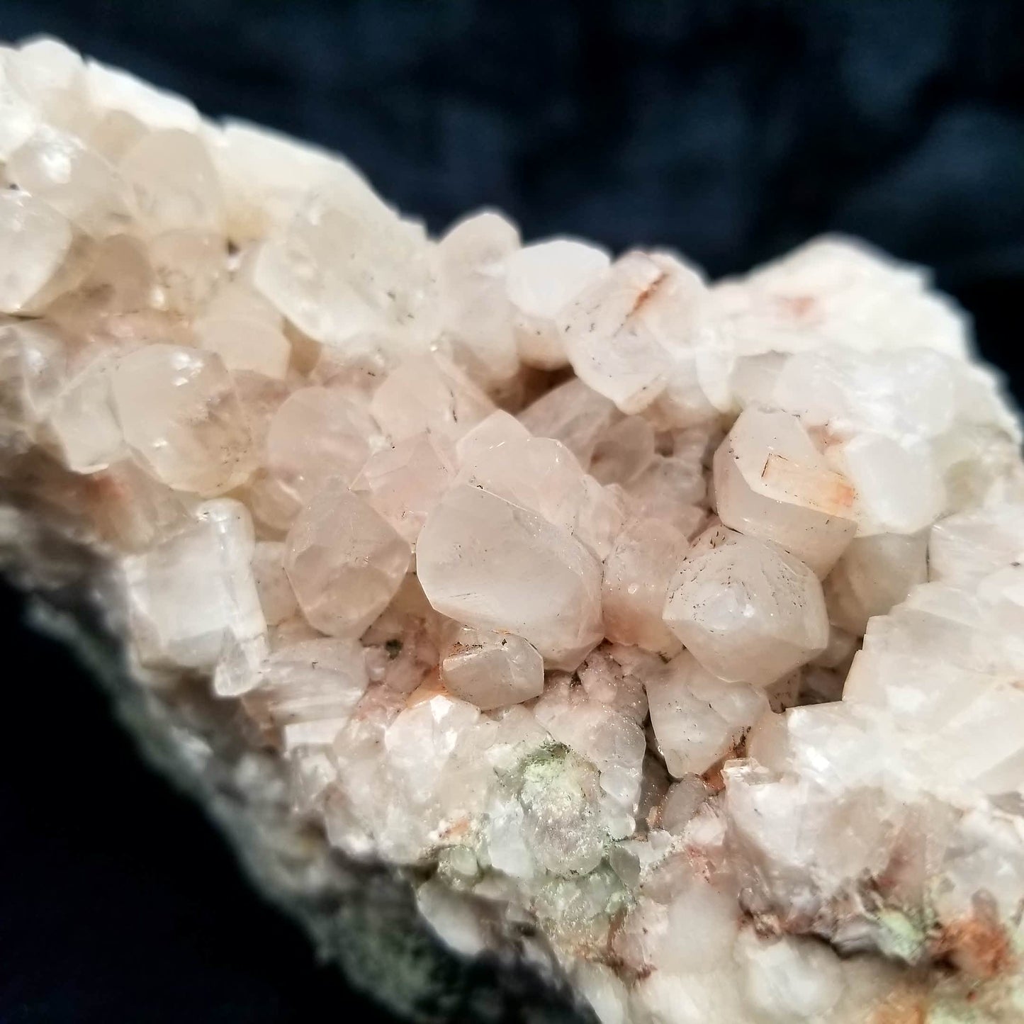 #11161 Hematite on clear Combined form Calcite cluster with Hematite phantom inclusions