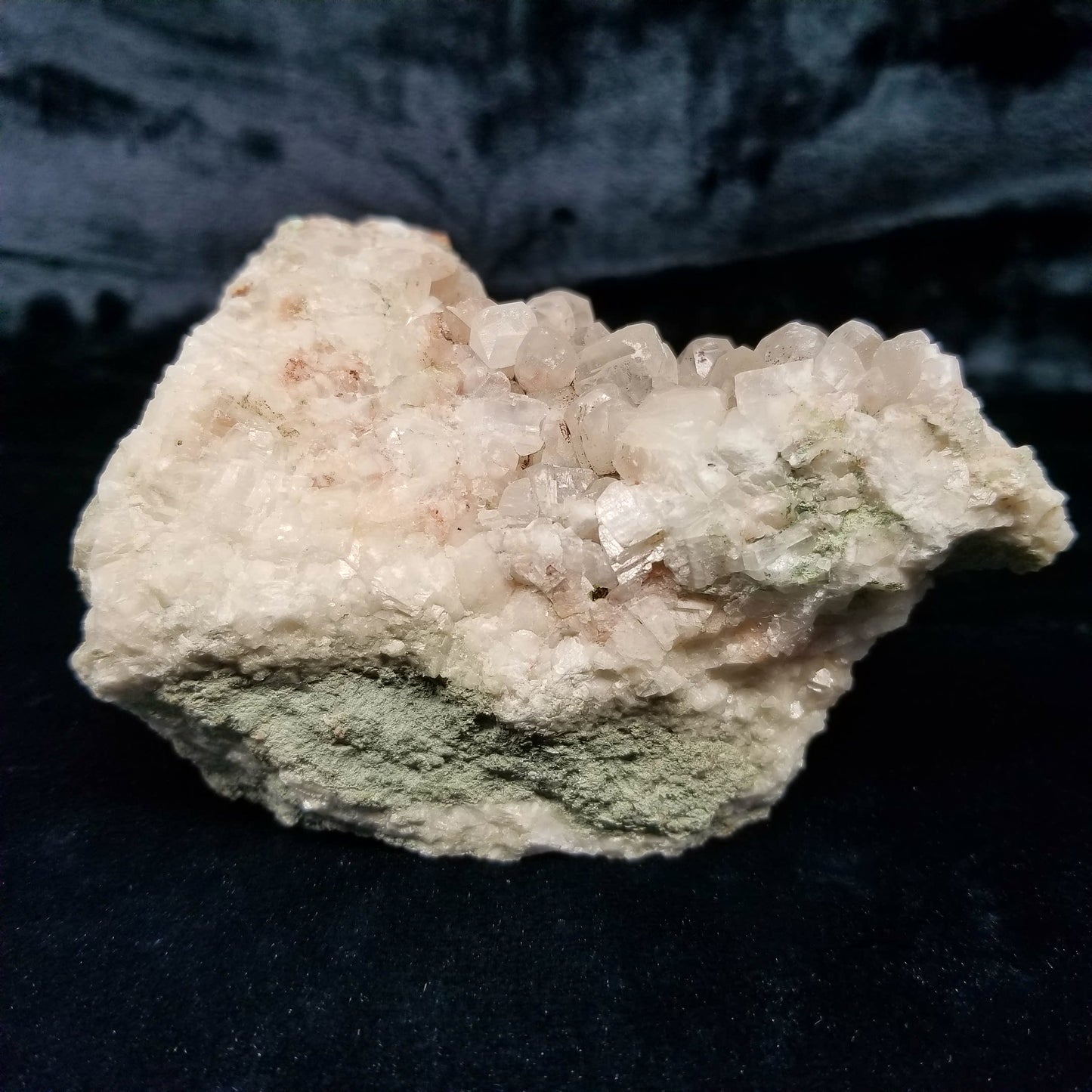 #11161 Hematite on clear Combined form Calcite cluster with Hematite phantom inclusions