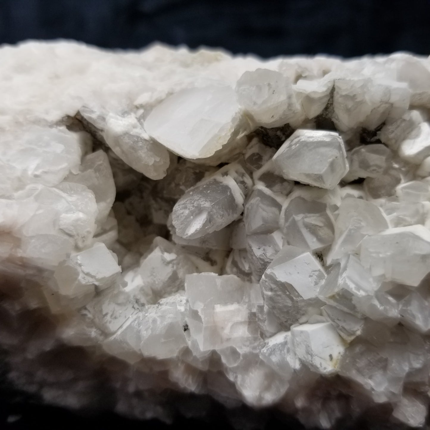 #11162 White Dolomite and Chalcopyrite on clear Combined form Calcite cluster