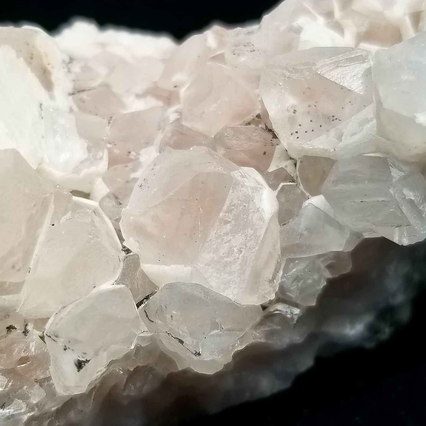 #11164 Hematite and Dolomite on clear Combined form Calcite cluster