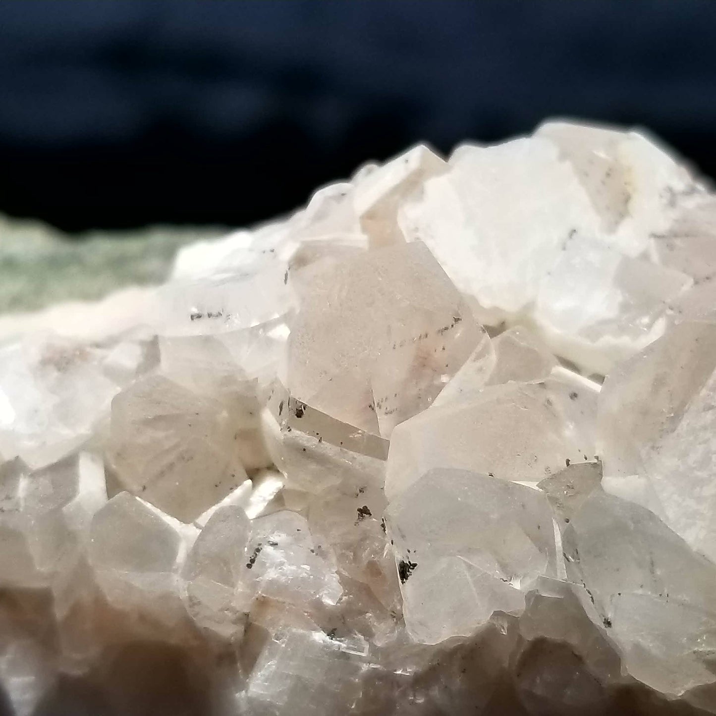 #11164 Hematite and Dolomite on clear Combined form Calcite cluster