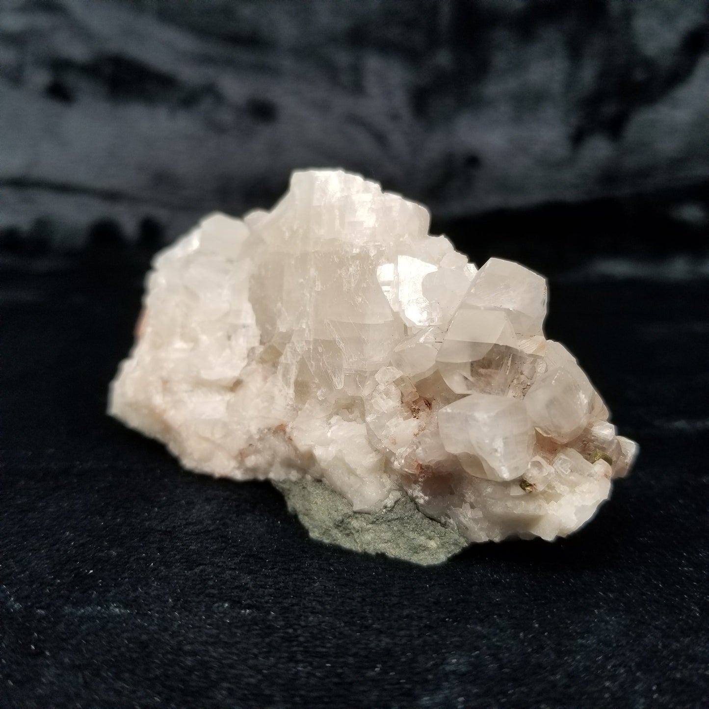#11169 Chalcopyrite on clear Combined form Calcite with Hematite phantom inclusions