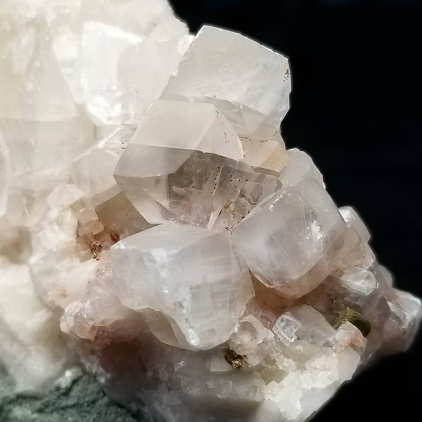 #11169 Chalcopyrite on clear Combined form Calcite with Hematite phantom inclusions