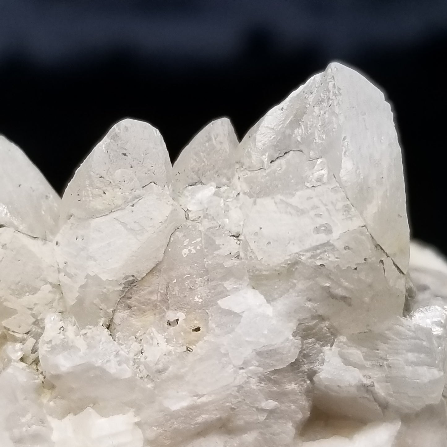 #11171 White Dolomite on clear Combined form Calcite cluster