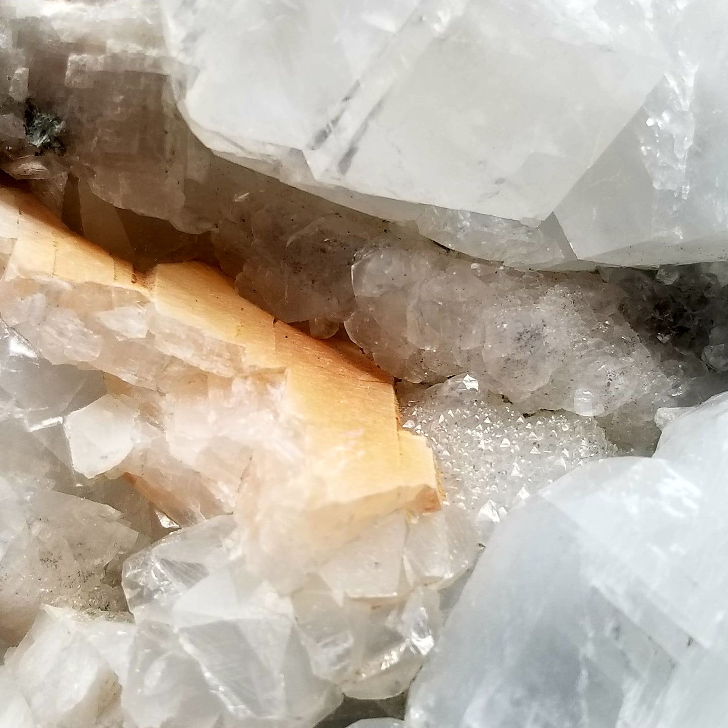 #11173 Clear Combined form Calcite with small Spirit Quartz formation