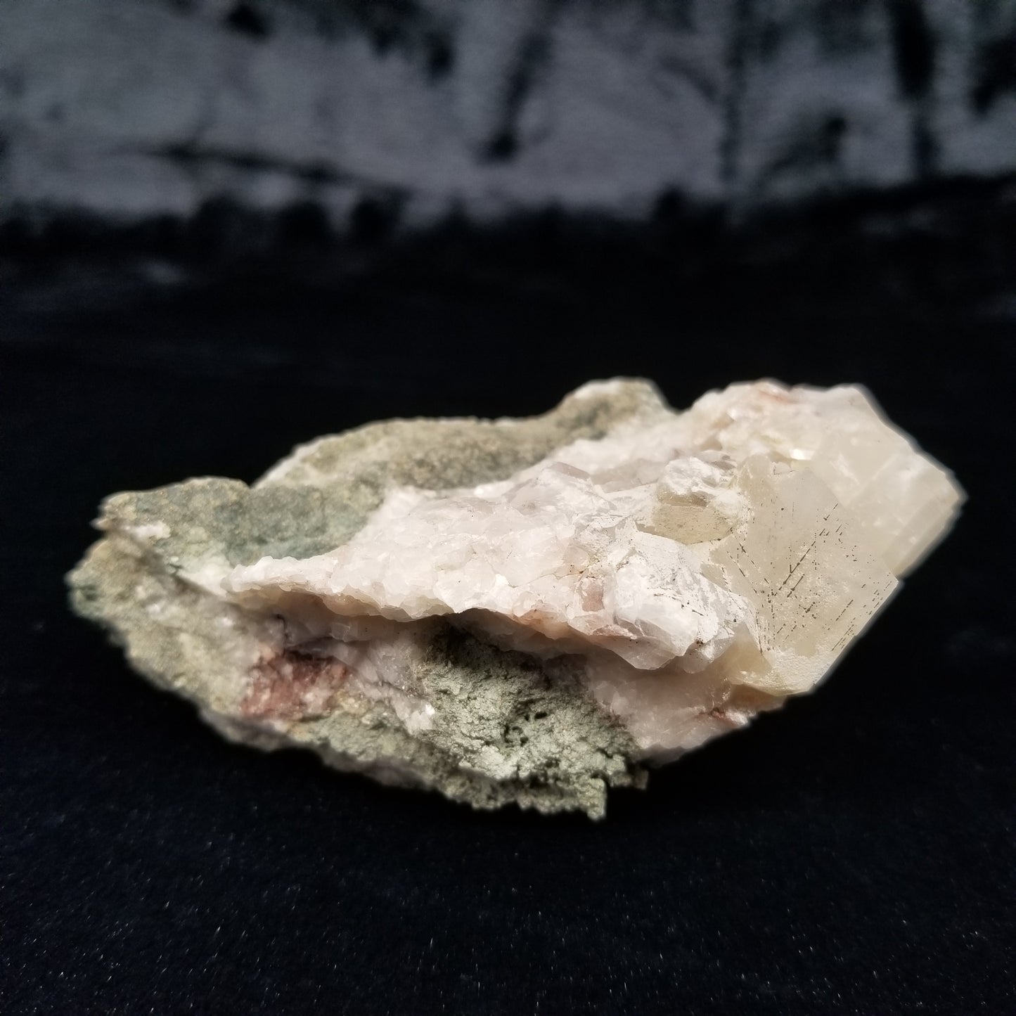 #11181 Pyrite and Chalcopyrite on clear Combined form Calcite formation on matrix