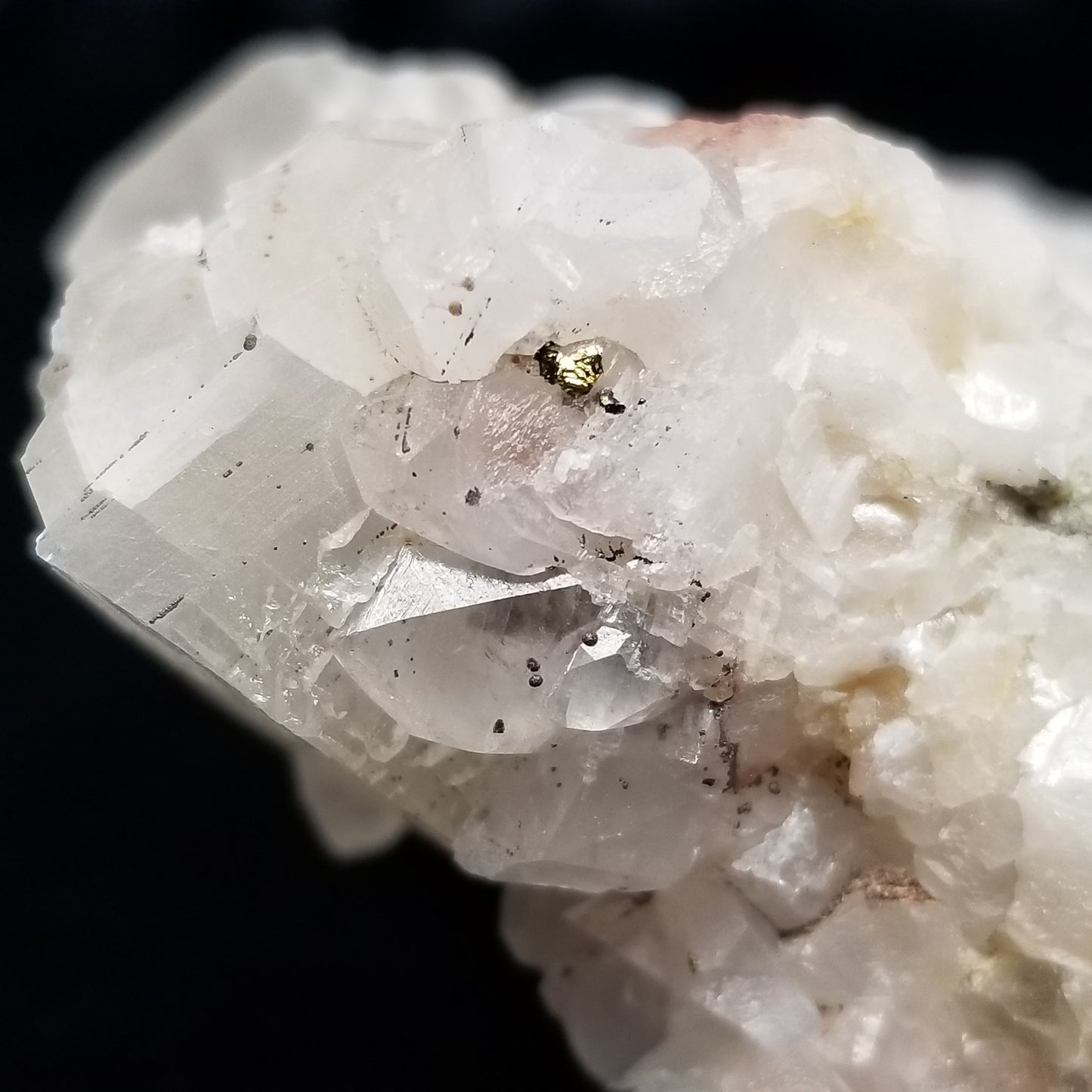 #11181 Pyrite and Chalcopyrite on clear Combined form Calcite formation on matrix