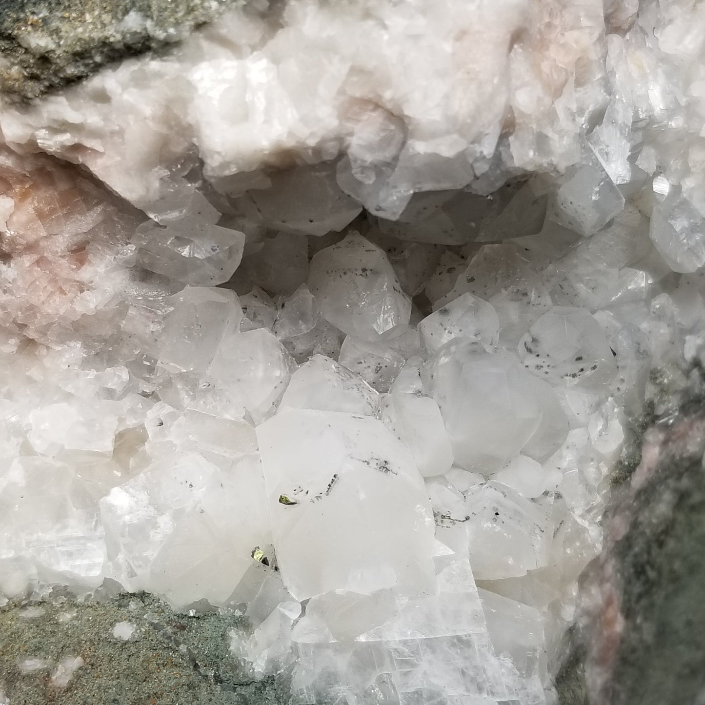 #11080 Chalcopyrite on super clear Combined form Calcite with Hematite and Chalcopyrite inclusions