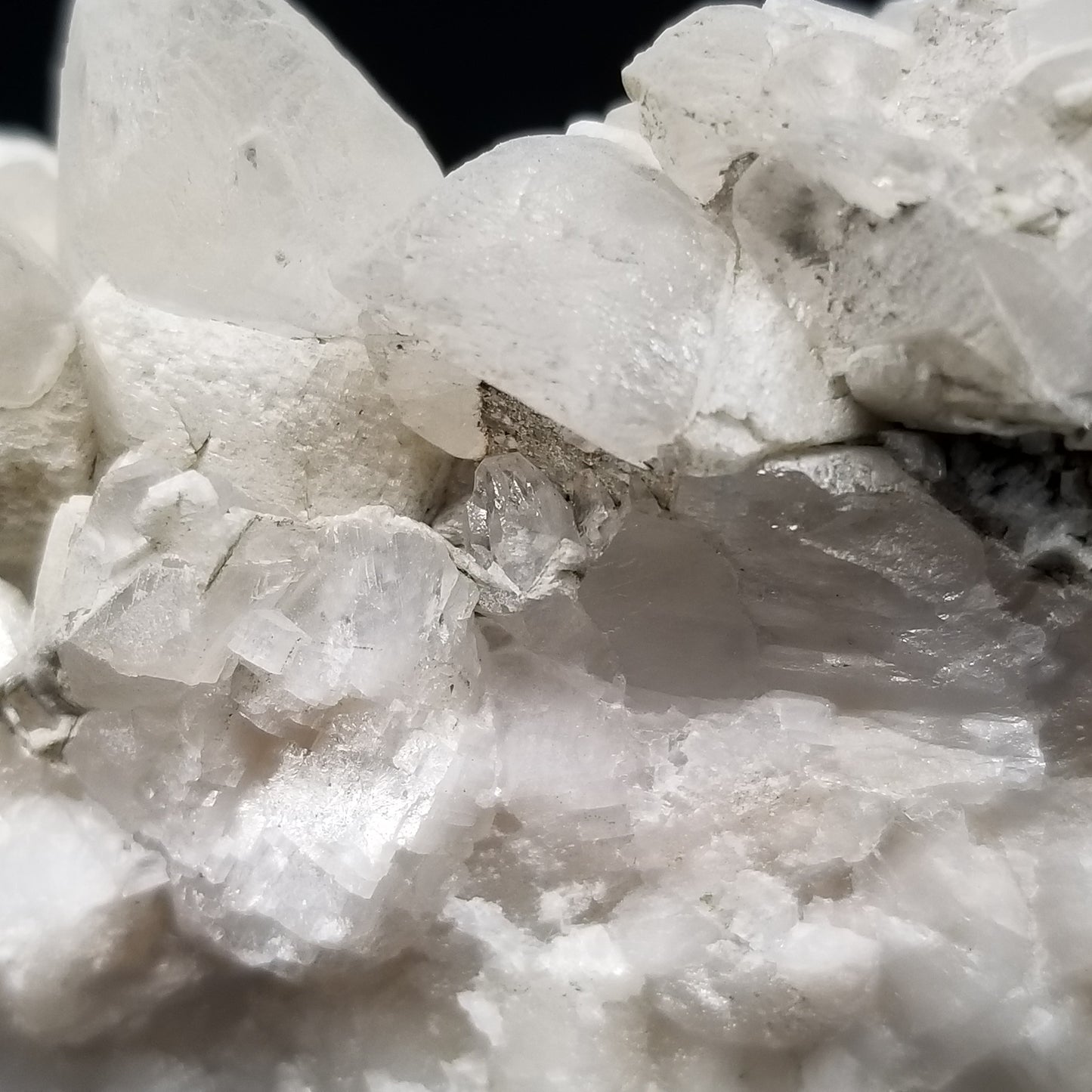#11186 White Dolomite and Chalcopyrite on Calcite Combined form cluster on matrix
