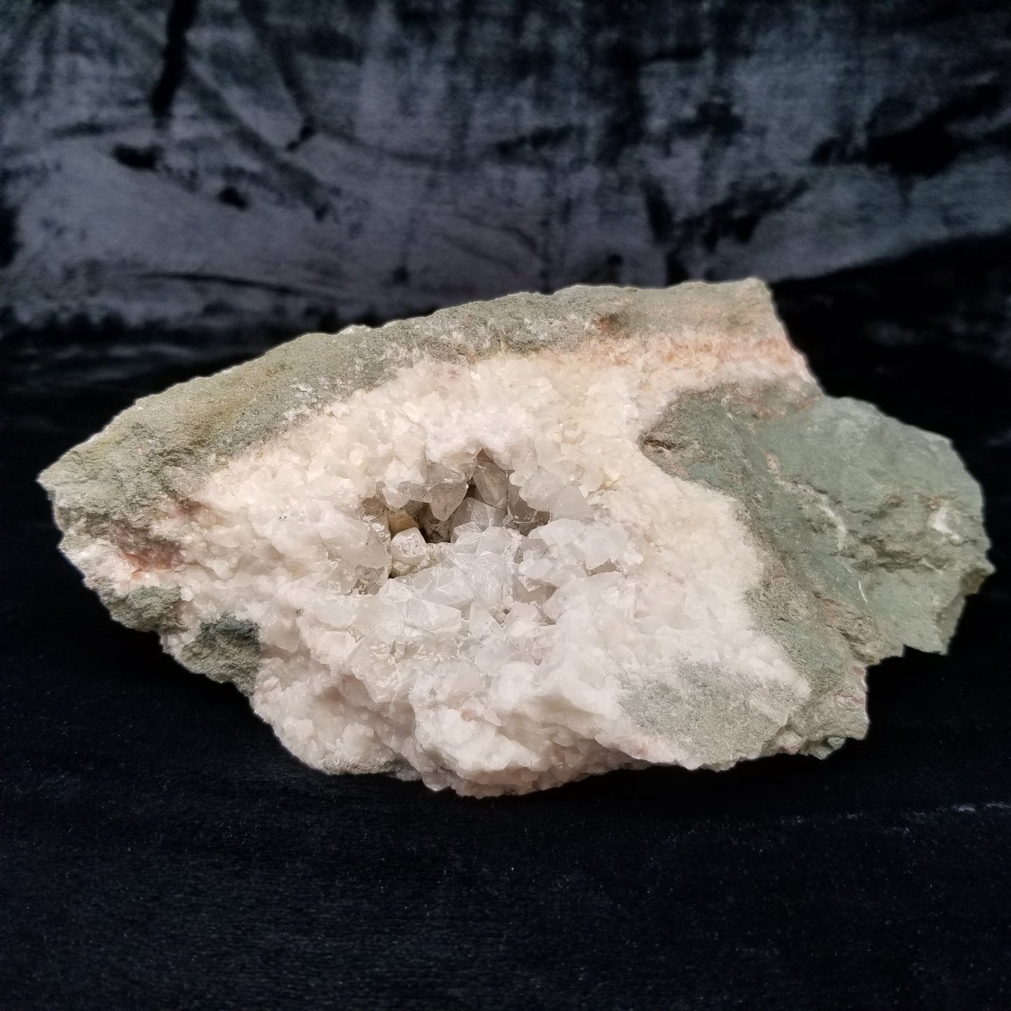 #11194 White Dolomite and Chalcopyrite on clear Combined form Calcite with Chalcopyrite inclusions