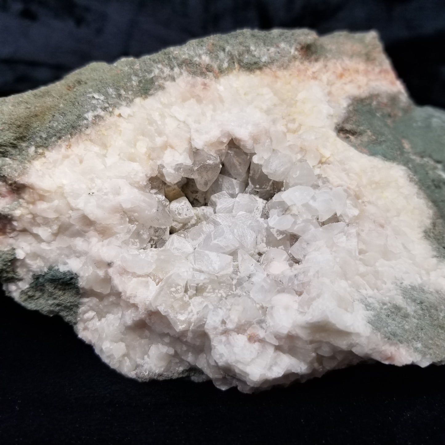 #11194 White Dolomite and Chalcopyrite on clear Combined form Calcite with Chalcopyrite inclusions