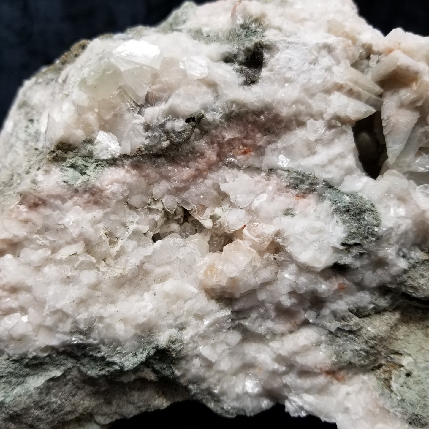 #11197 Small Calcite crystals on white Dolomite and Chalcopyrite on special Dogtooth Spar Calcite