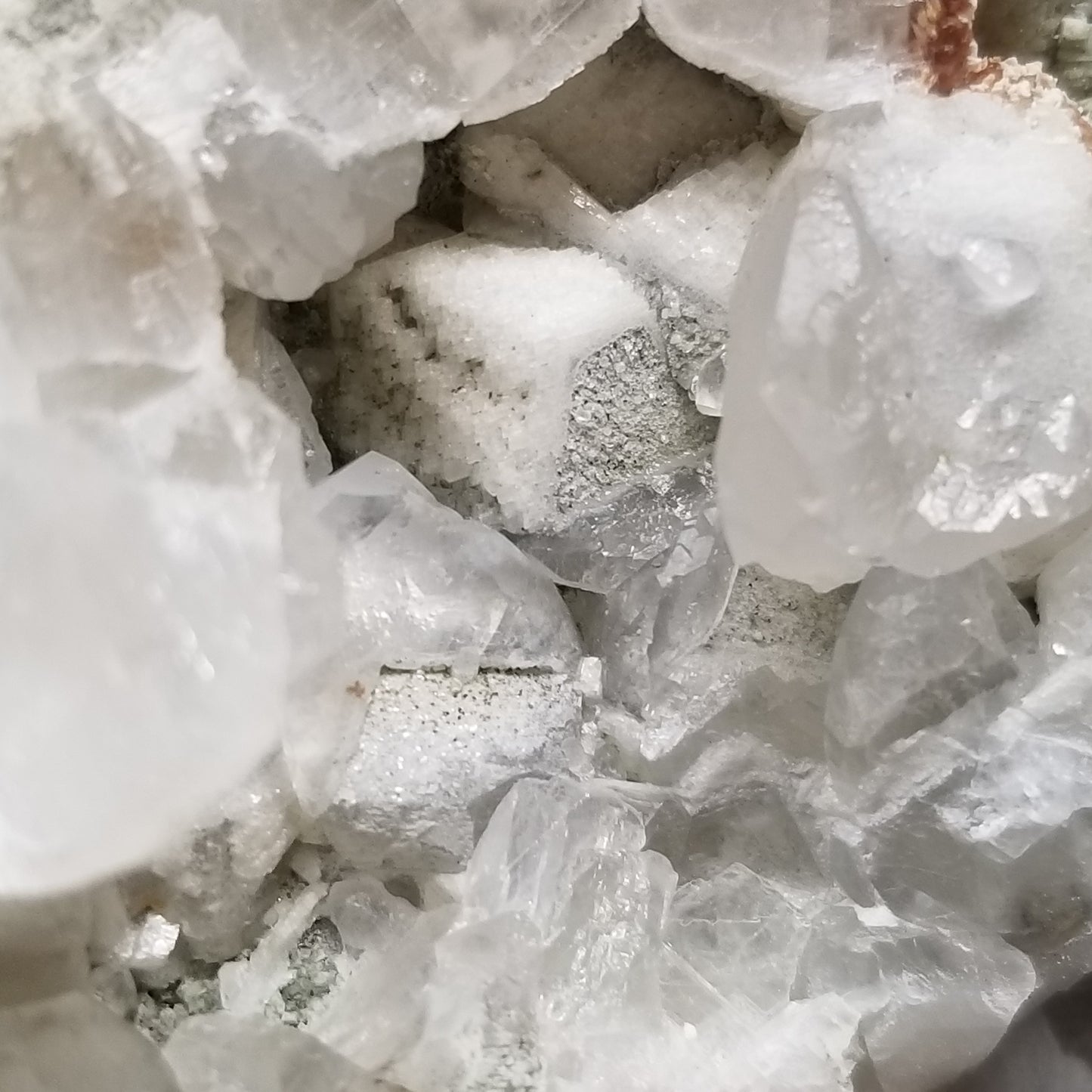 #11197 Small Calcite crystals on white Dolomite and Chalcopyrite on special Dogtooth Spar Calcite