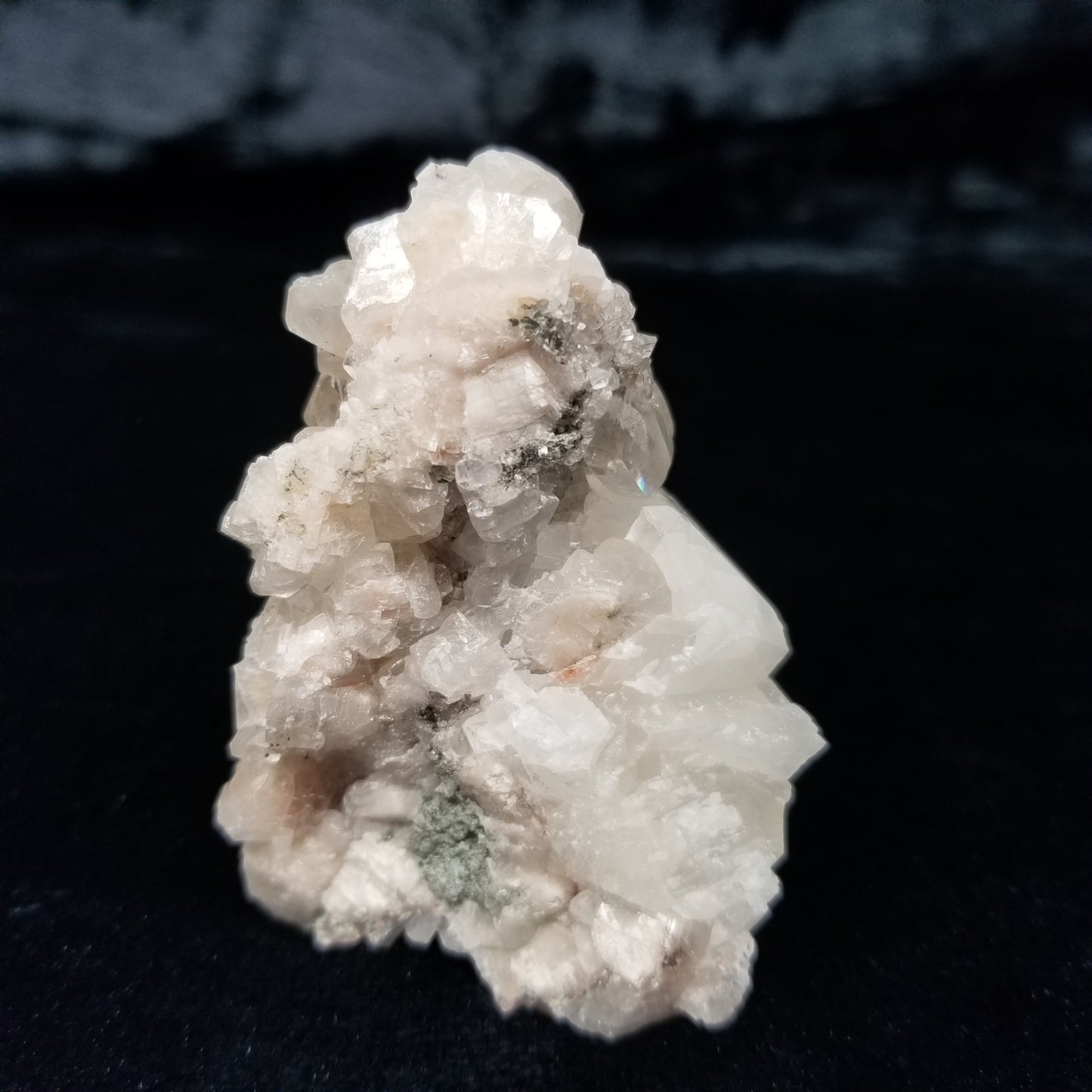 #11220 Chalcopyrite on clear Combined form Calcite and Spirit Quartz formation on white Calcite matrix