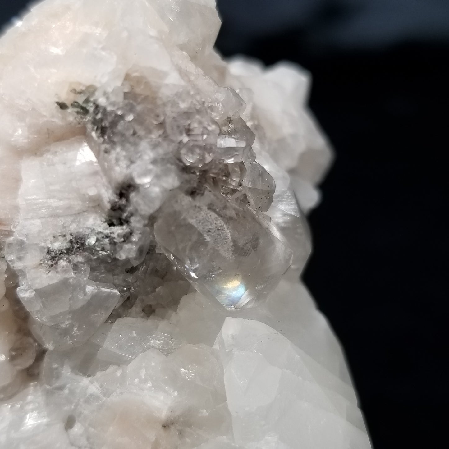 #11220 Chalcopyrite on clear Combined form Calcite and Spirit Quartz formation on white Calcite matrix