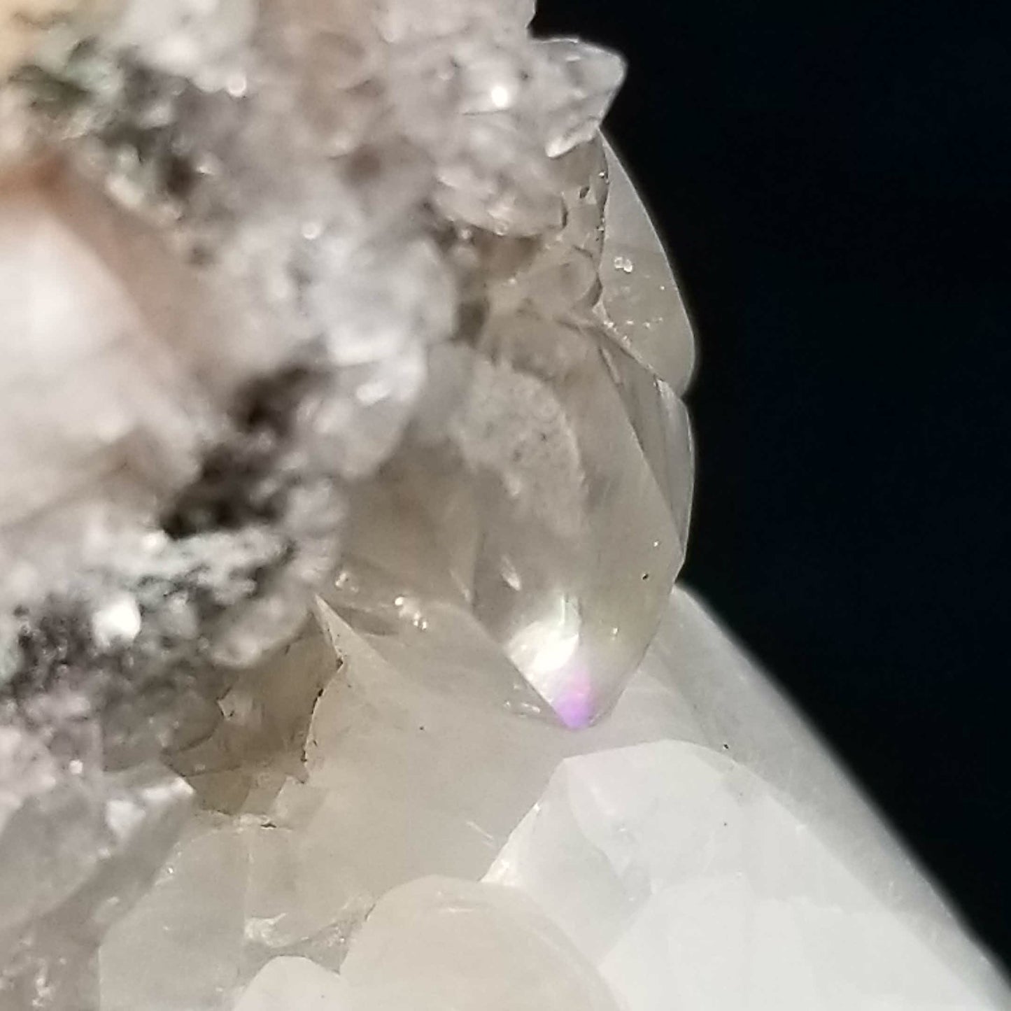#11220 Chalcopyrite on clear Combined form Calcite and Spirit Quartz formation on white Calcite matrix