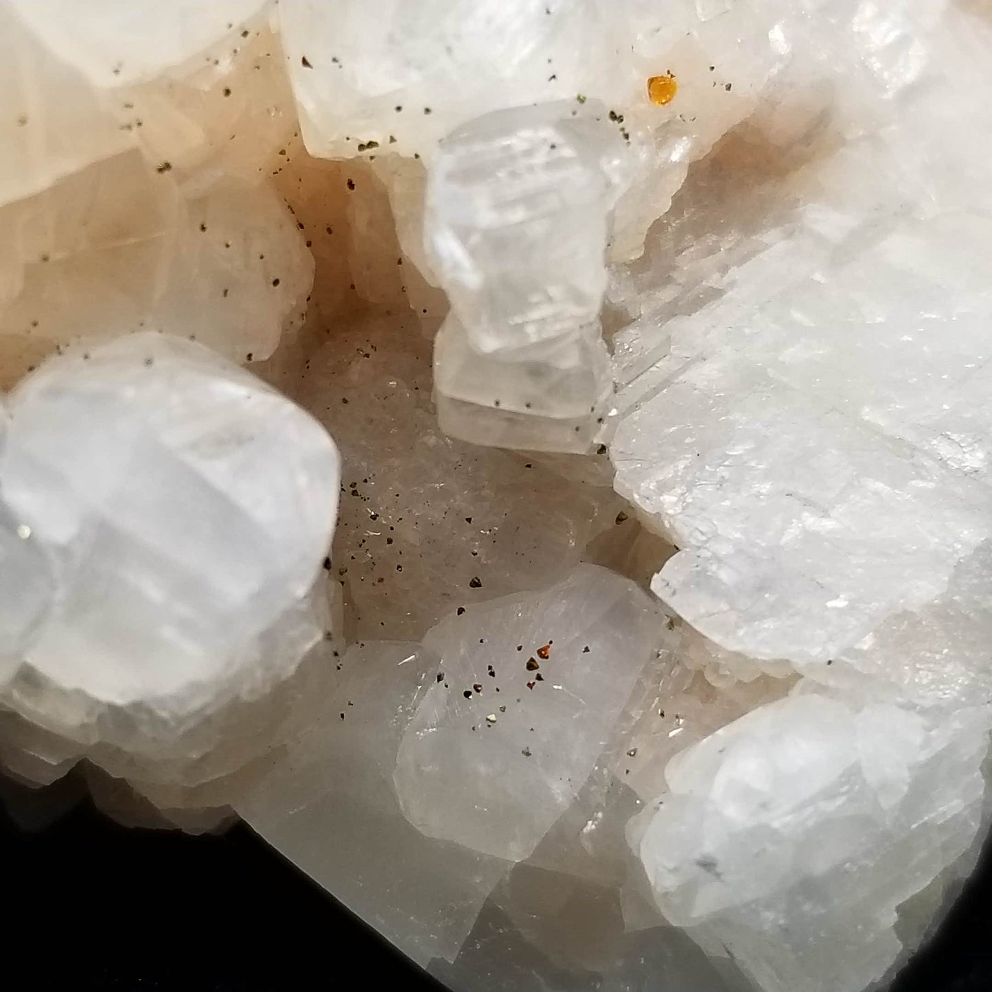 #11220 Chalcopyrite on clear Combined form Calcite and Spirit Quartz formation on white Calcite matrix
