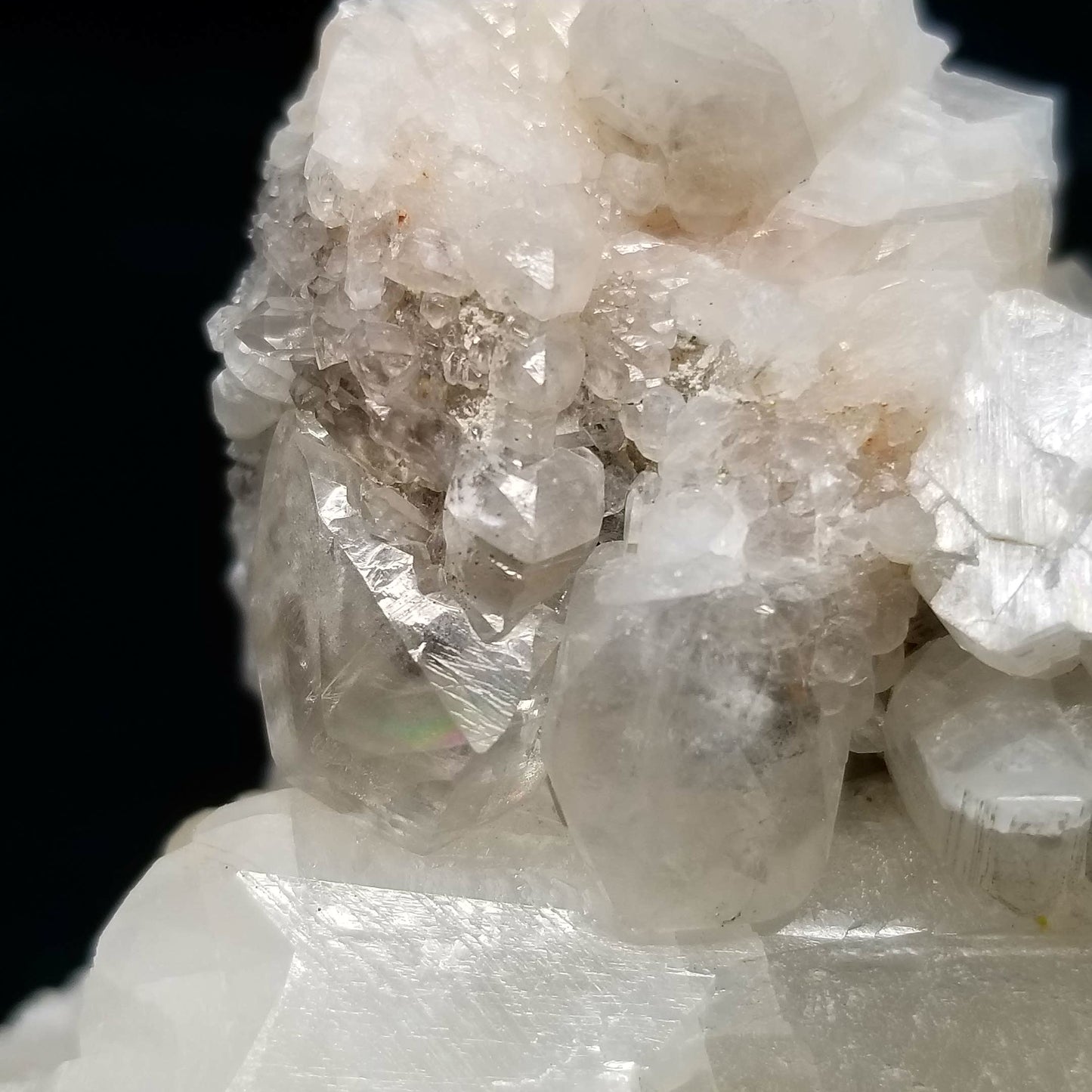 #11220 Chalcopyrite on clear Combined form Calcite and Spirit Quartz formation on white Calcite matrix
