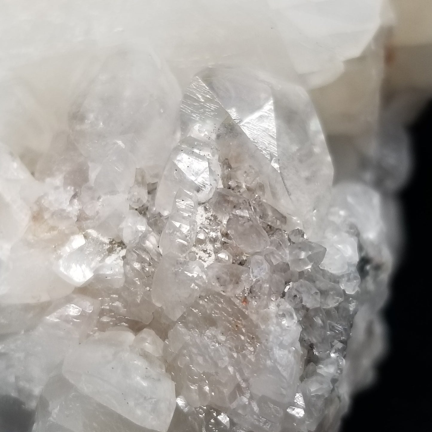 #11220 Chalcopyrite on clear Combined form Calcite and Spirit Quartz formation on white Calcite matrix