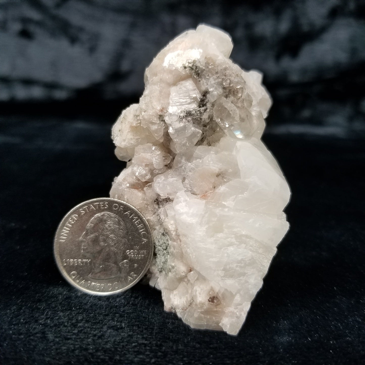 #11220 Chalcopyrite on clear Combined form Calcite and Spirit Quartz formation on white Calcite matrix