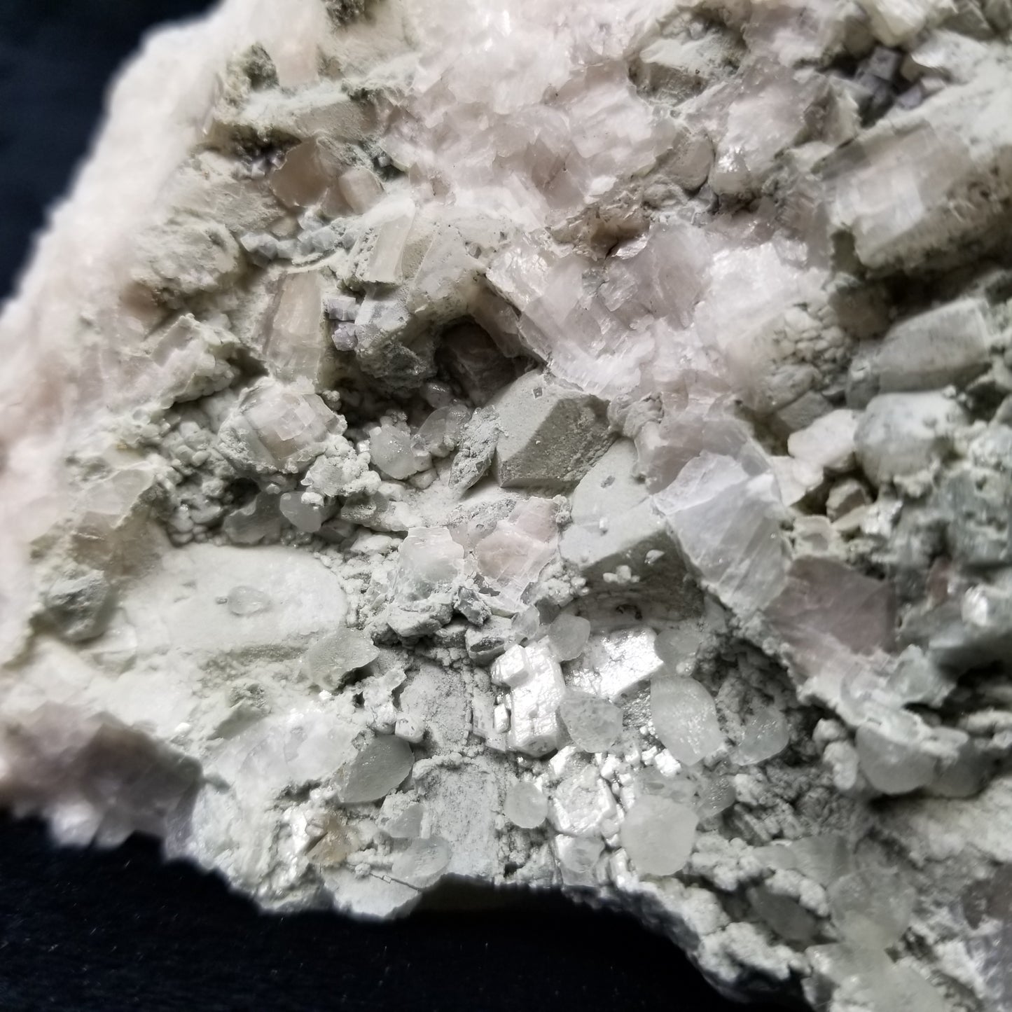 #11226 White Dolomite and green formation on white Calcite and clear Combined form Calcite