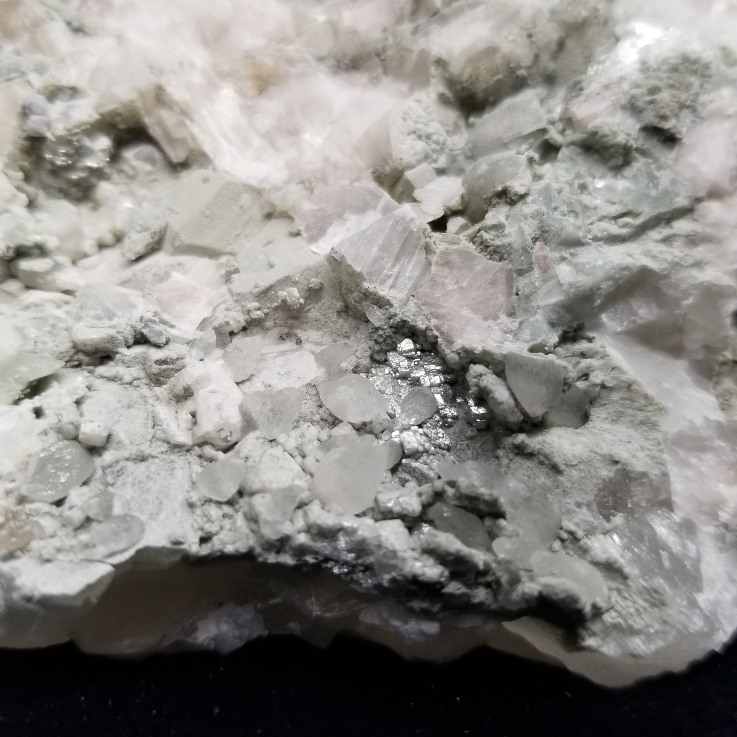 #11226 White Dolomite and green formation on white Calcite and clear Combined form Calcite