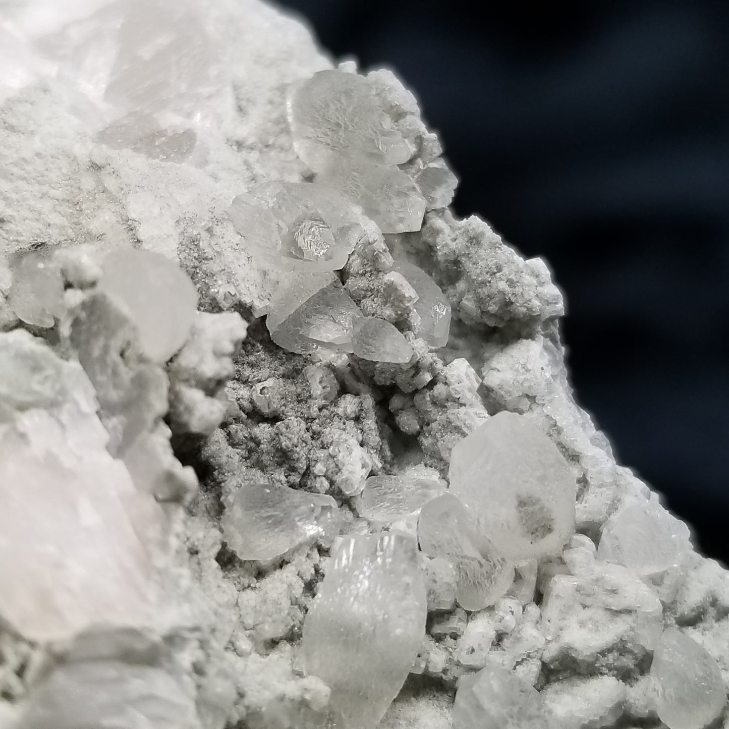 #11226 White Dolomite and green formation on white Calcite and clear Combined form Calcite