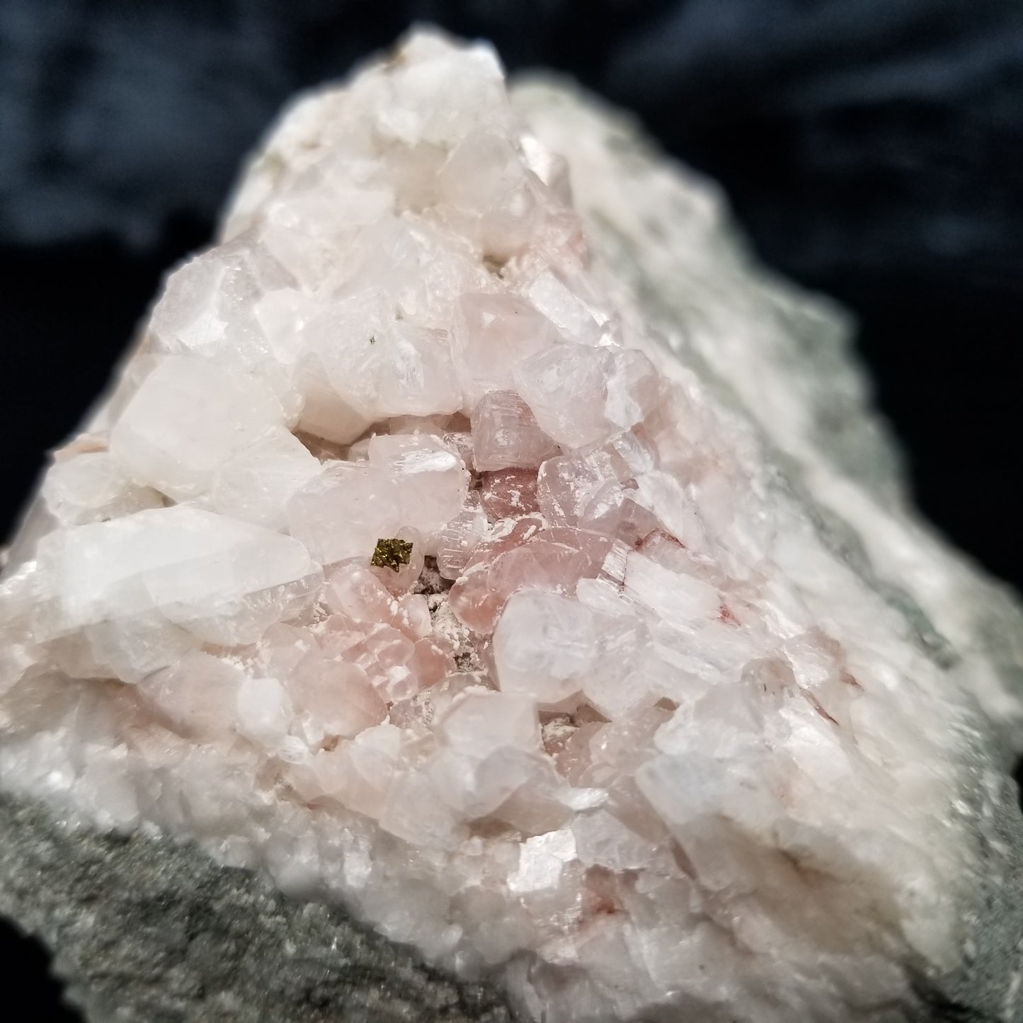 #11232 Iridescent Chalcopyrite ore on clear Combined form Calcite with Hematite inclusions
