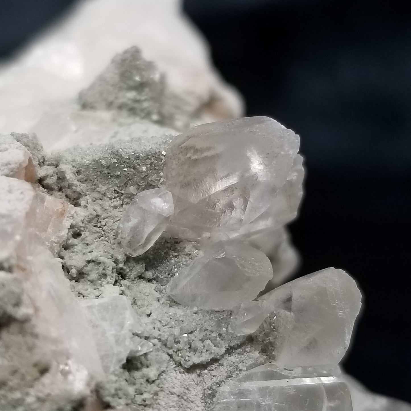 #11236 Chalcopyrite and white Dolomite on Dogtooth Spar Calcite on matrix
